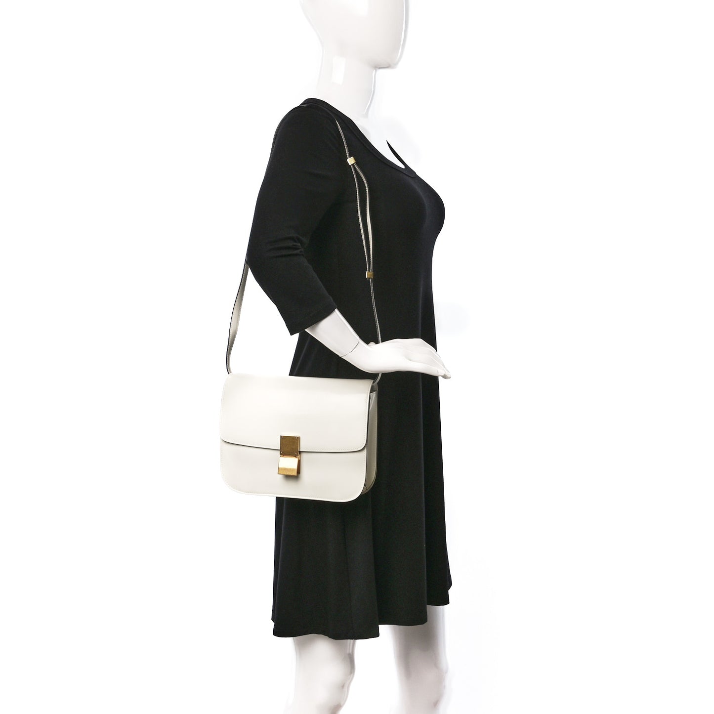 Spazzolato Calfskin Medium Classic Box Flap Bag White