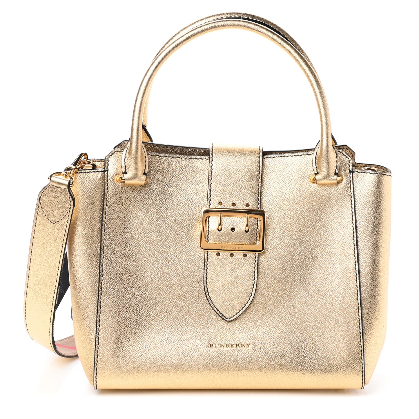 Metallic Soft Grain Calfskin Medium Buckle Tote Gold