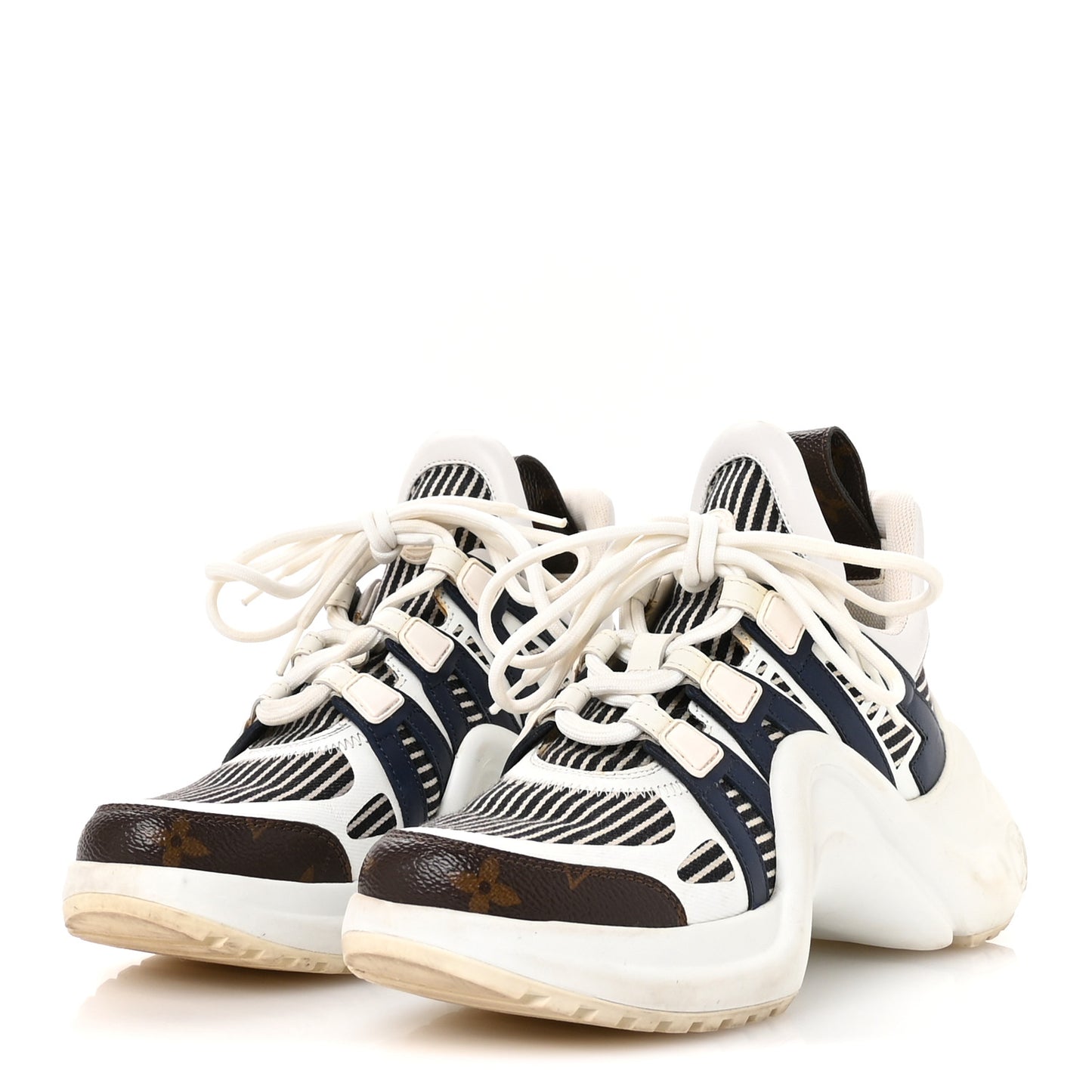 Patent Monogram Stripe LV Archlight Sneakers 36 White Blue