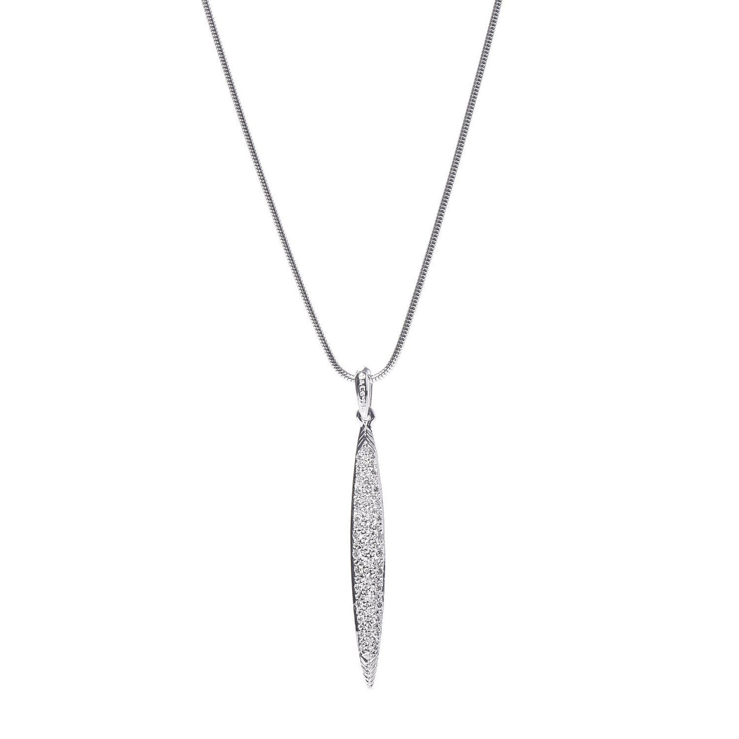 18K White Gold Diamond Feather Pendant Necklace
