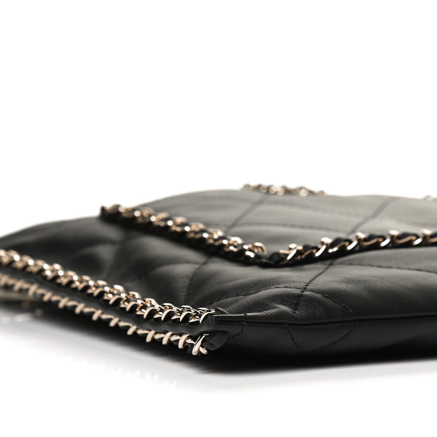 Calfskin Quilted Chain Flat Tote Black