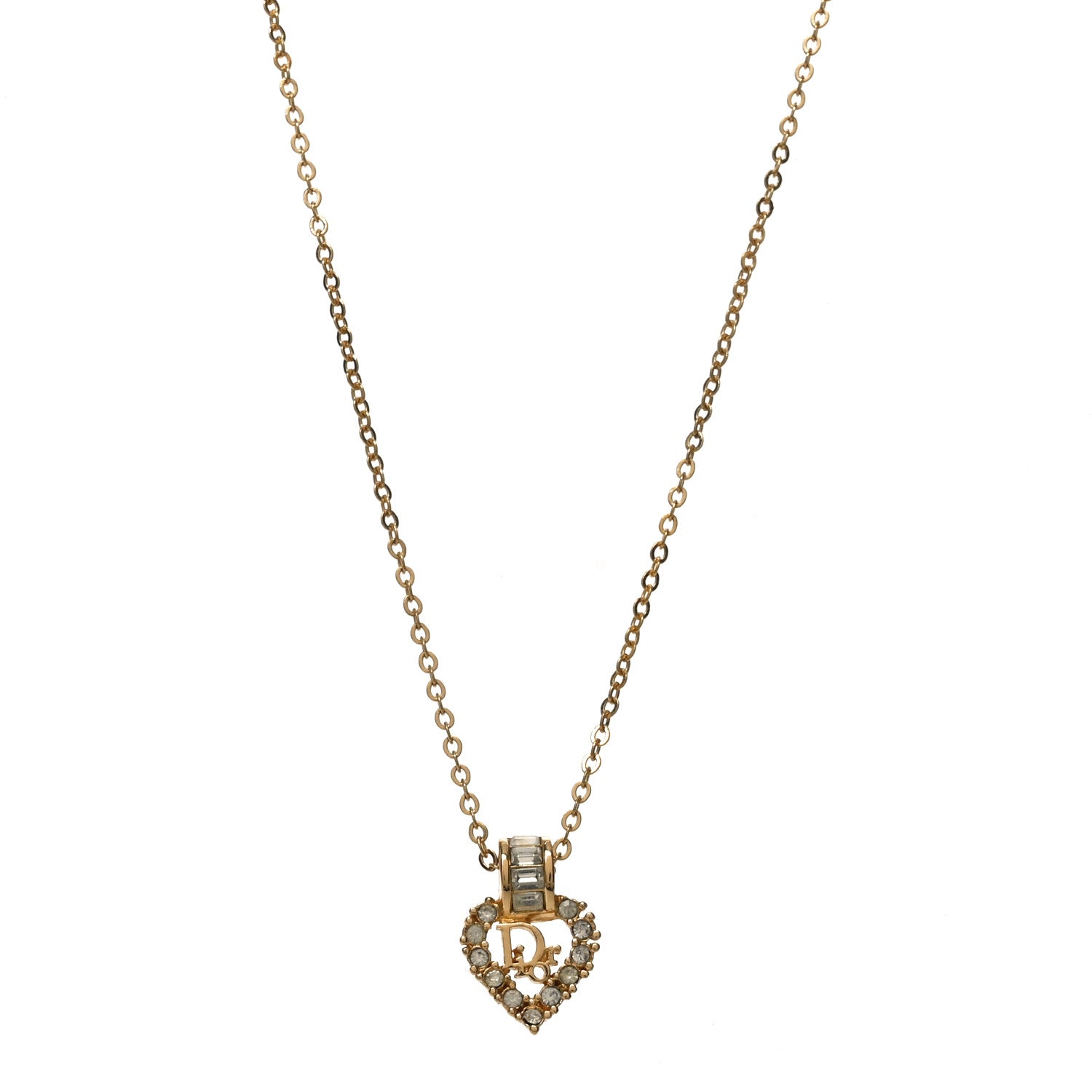 Christian Dior Crystal Heart Pendant Necklace Gold 1795313