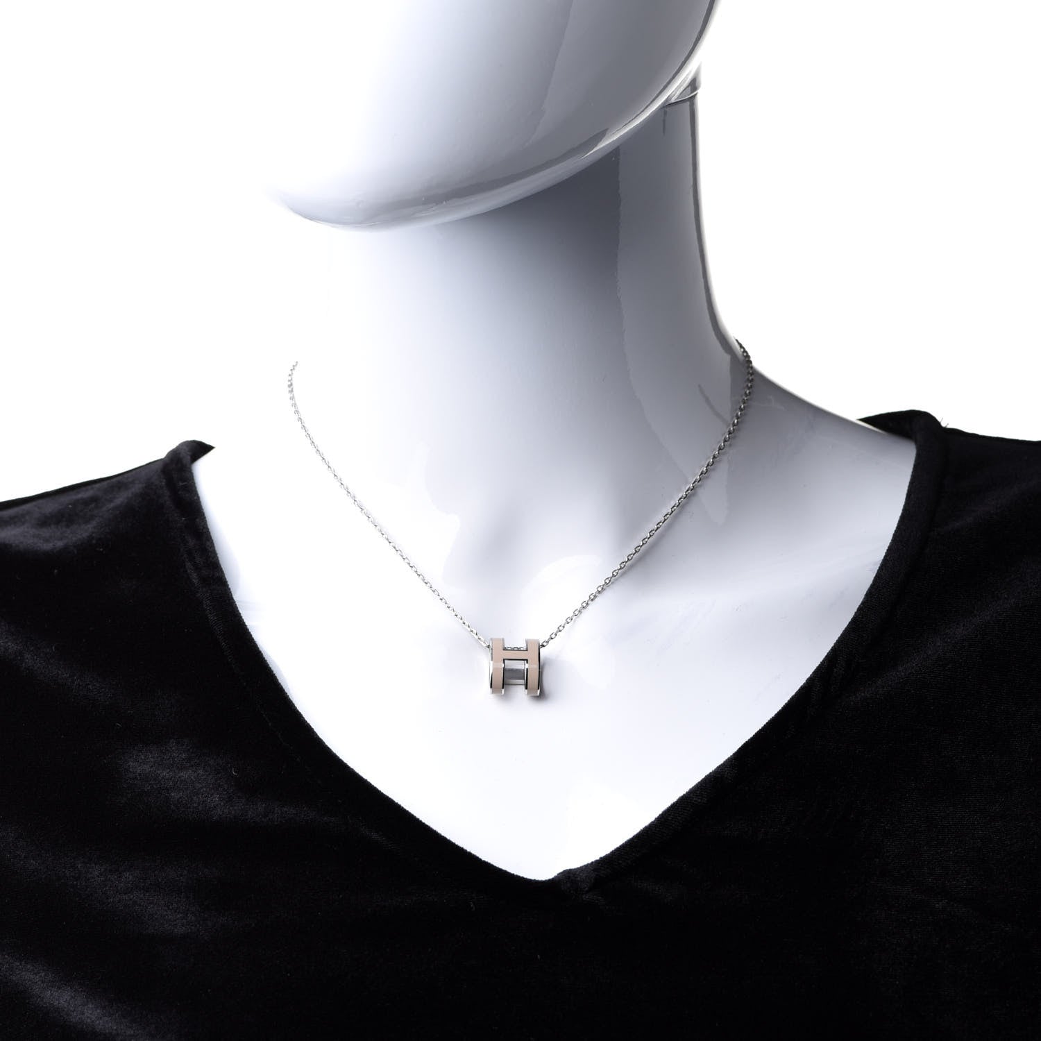 Hermes Lacquered Palladium Pop H Pendant Necklace Marron Glace 2 of 6