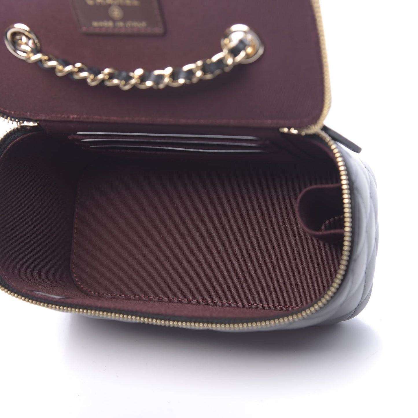 Lambskin Quilted Small Vanity Case With Chain Black