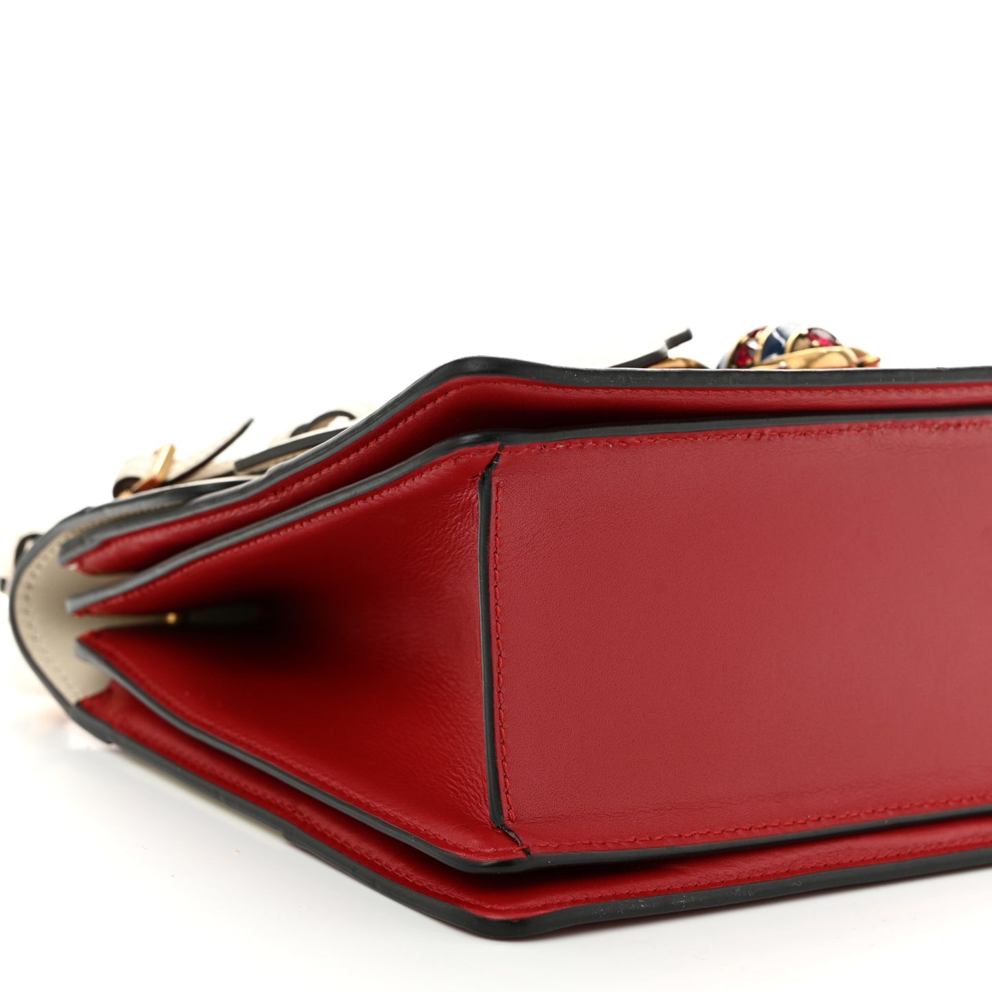 Calfskin Sylvie Web Small Queen Margaret Top Handle Bag Hibiscus Red Mystic White