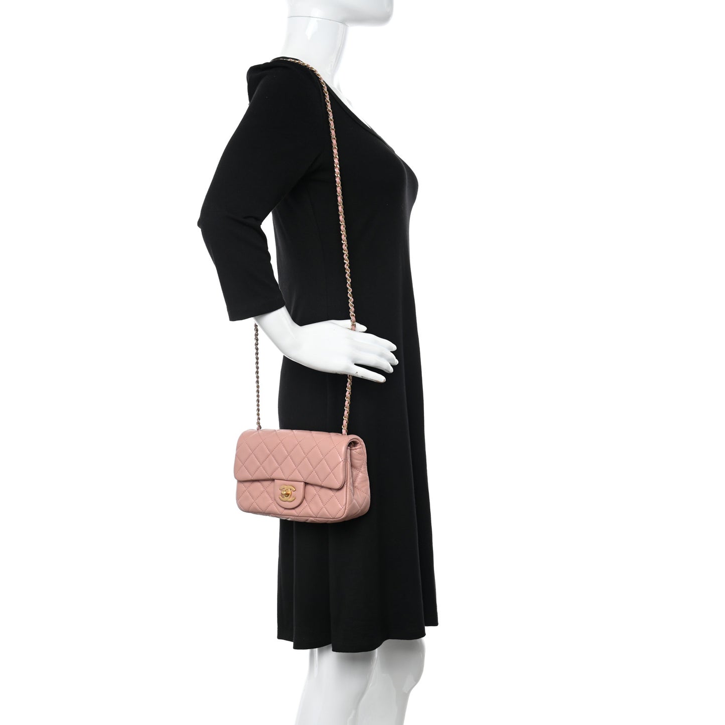 Lambskin Quilted Mini Rectangular Pearl Crush Flap Dark Pink