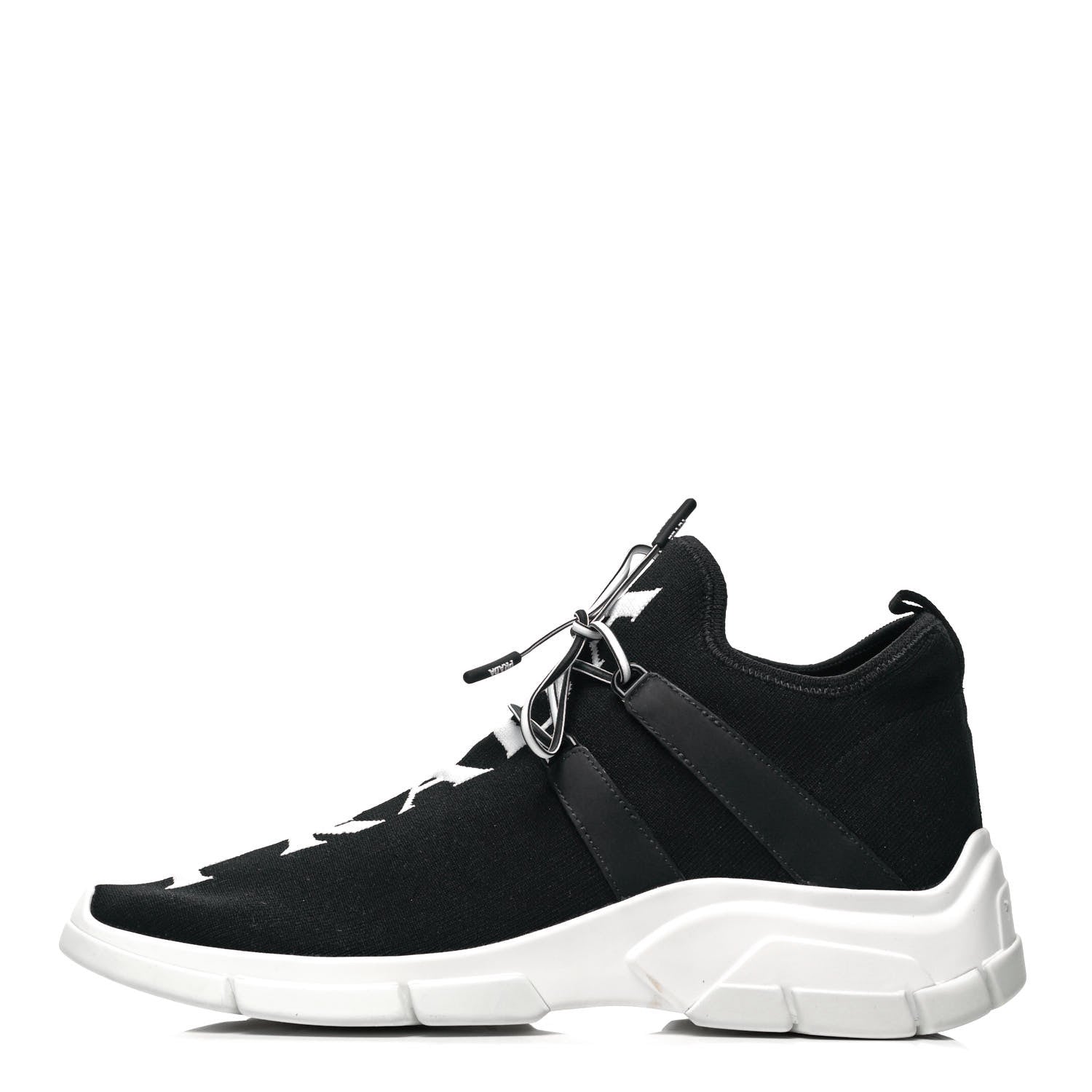 Prada Knit Fabric Mens Logo Sneakers 7 Black White 1 of 8