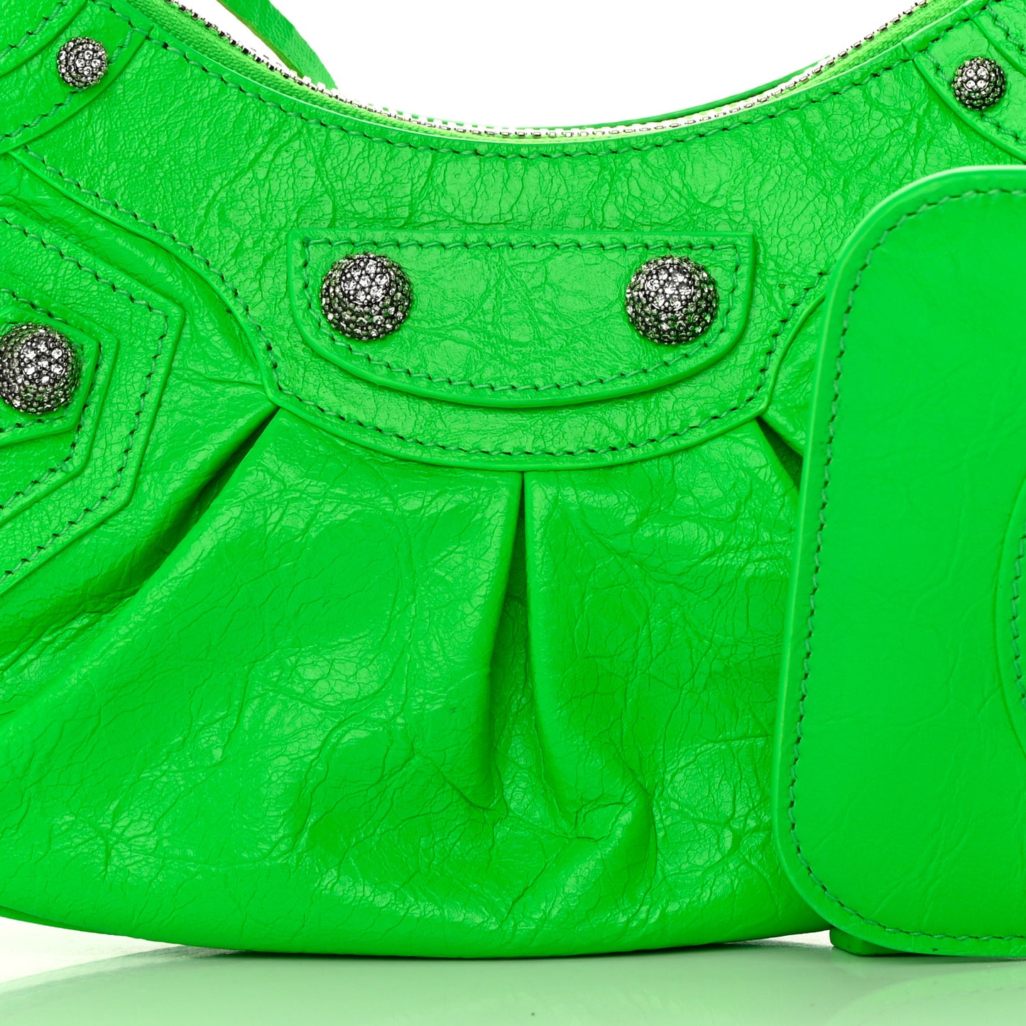 Agneau Arena Crystal Le Cagole Shoulder Bag XS Fluo Green