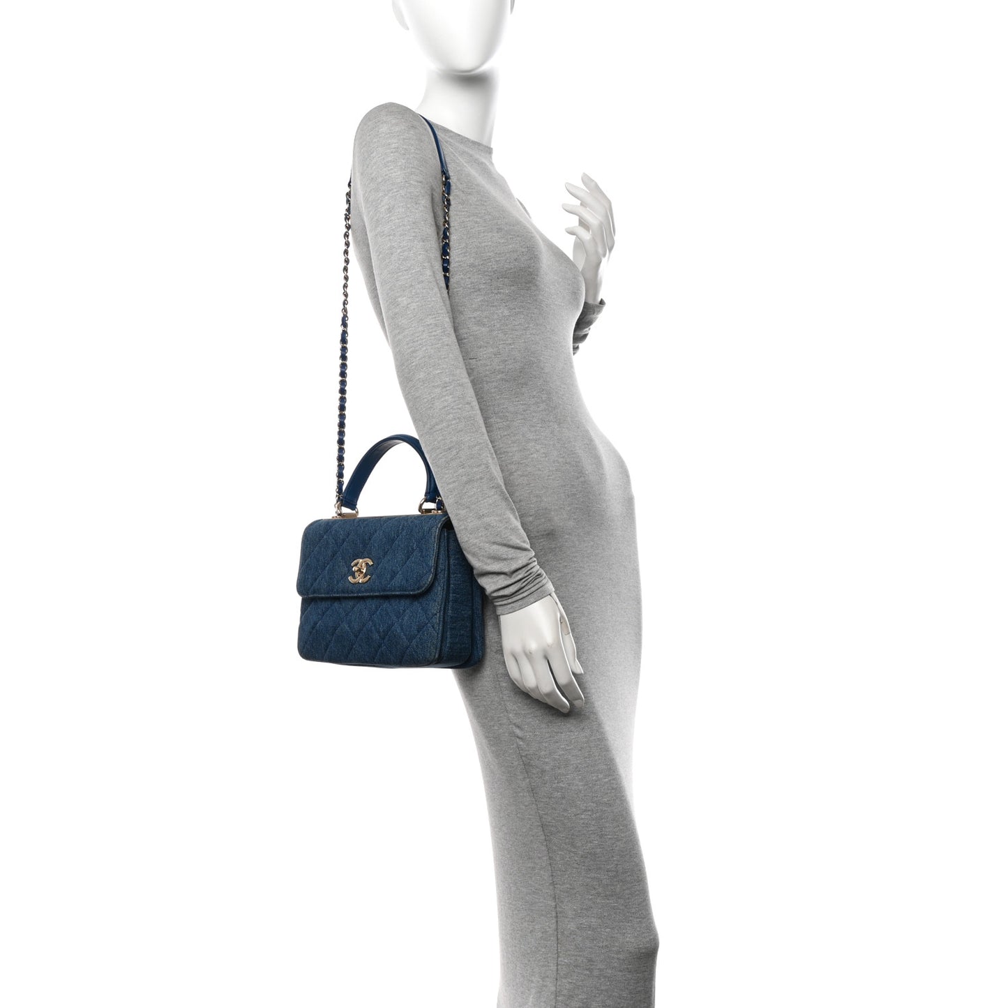 Denim Quilted Small Trendy CC Flap Dual Handle Bag Blue
