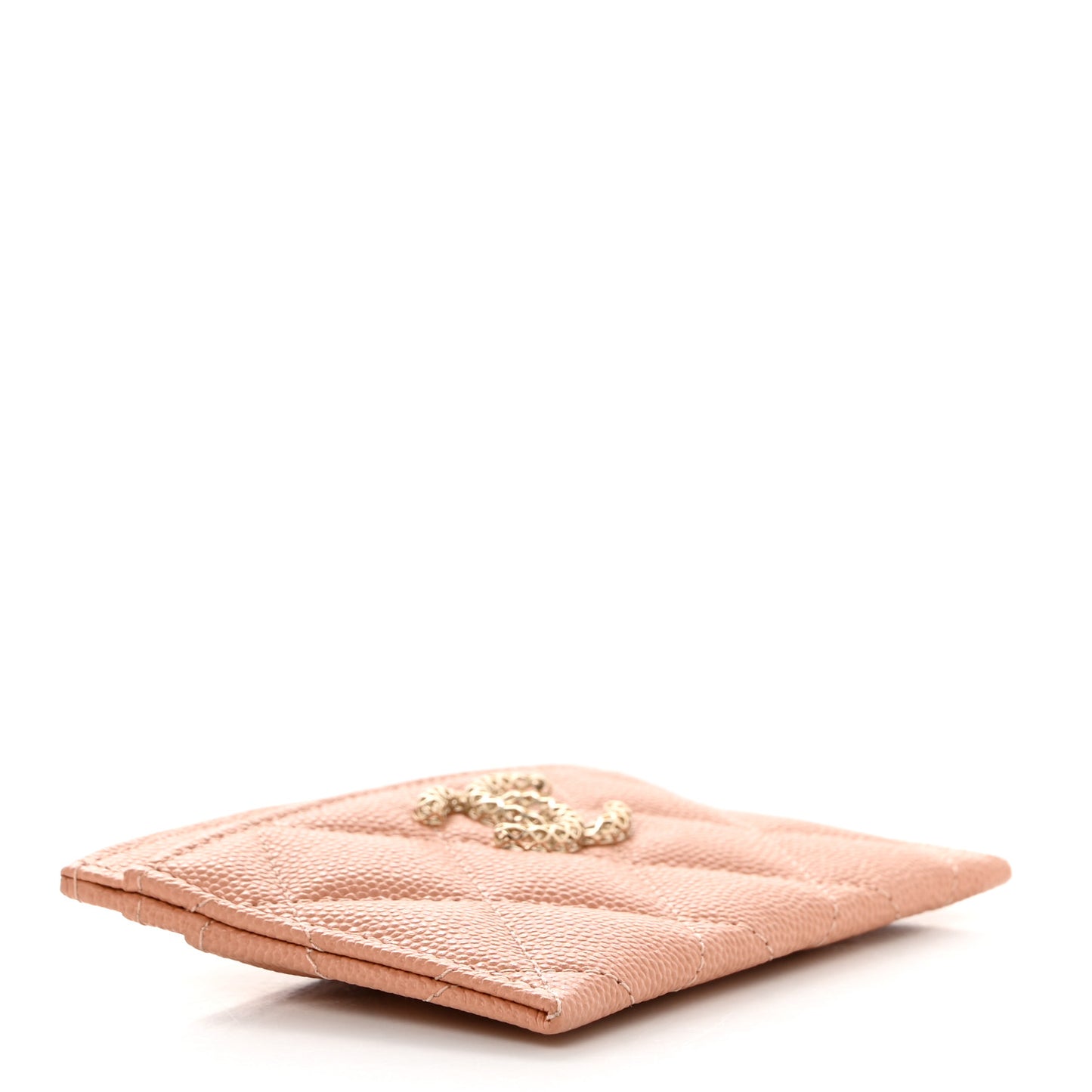 Caviar Metal Perforated Quilted CC Card Holder Beige