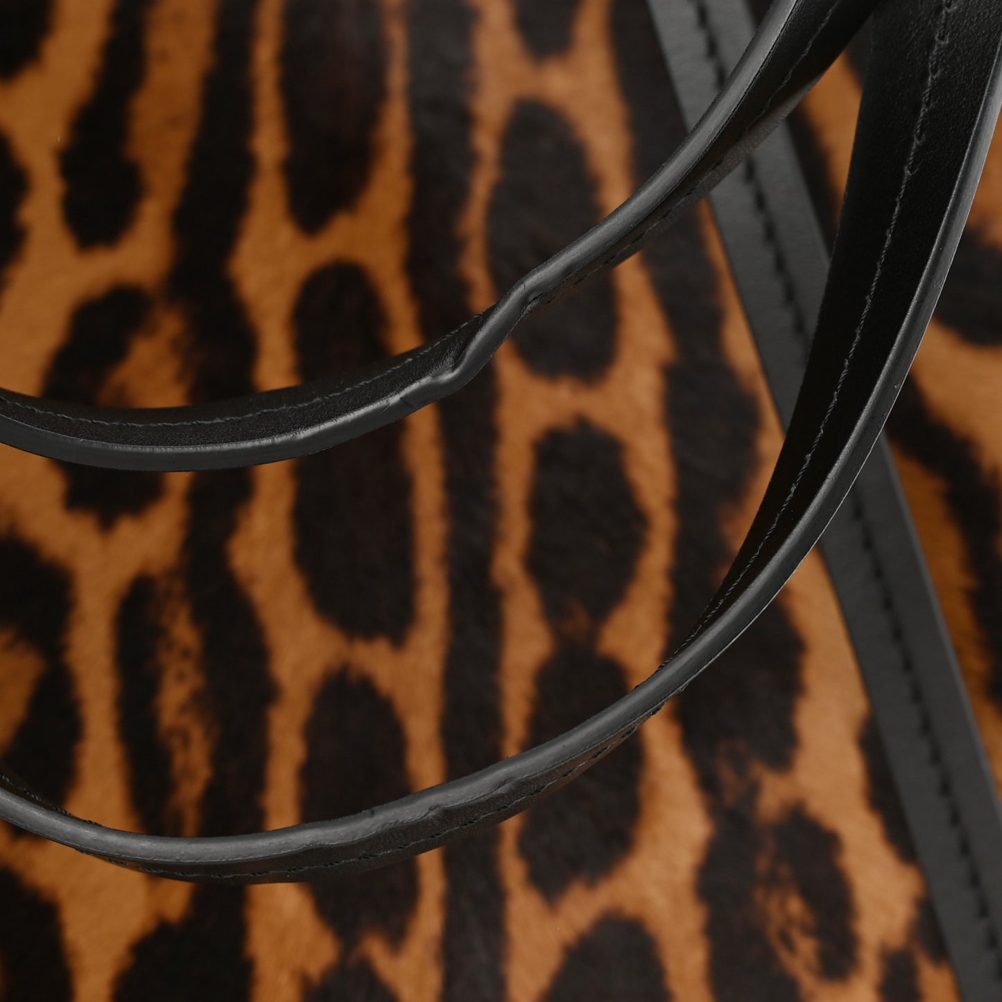 Calf Hair Leopard Print North South Tote Chocolate Brown Black Camel