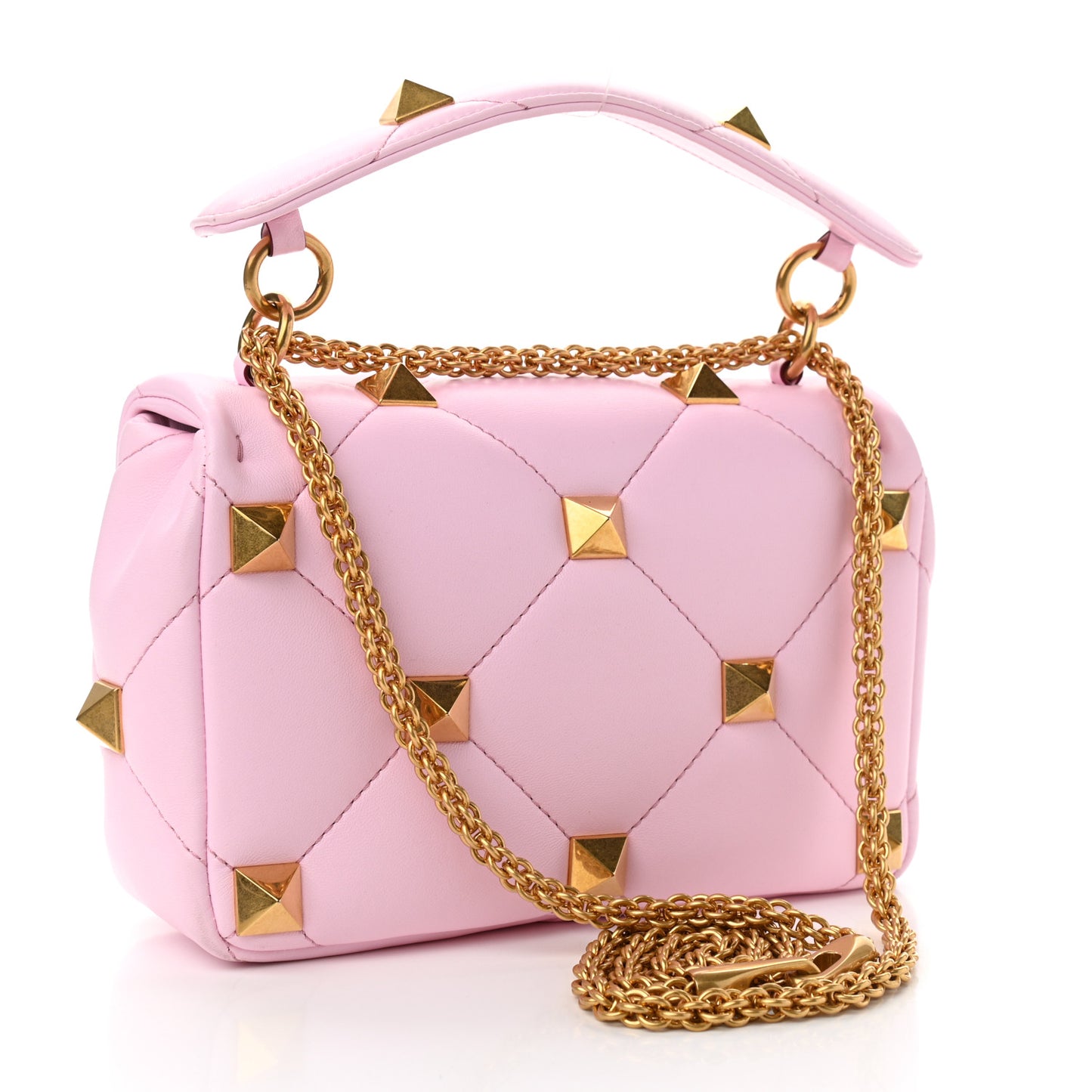Nappa Medium Roman Stud Shoulder Bag Pink Borealis