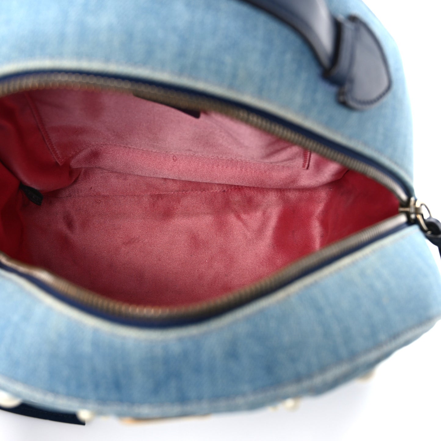 Kura Denim Matelasse Cubic Pearl Studded GG Marmont Dome Backpack Blue