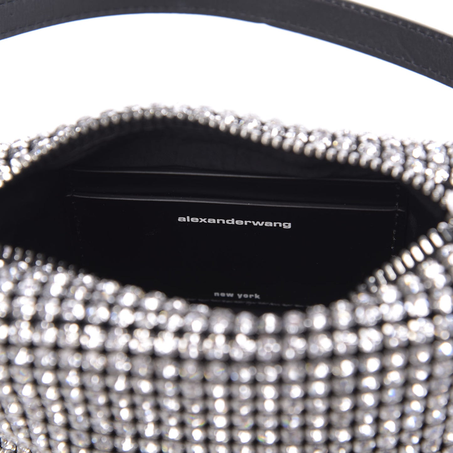 Mesh Crystal Rhinestone Mini Heiress Pouch Black Silver