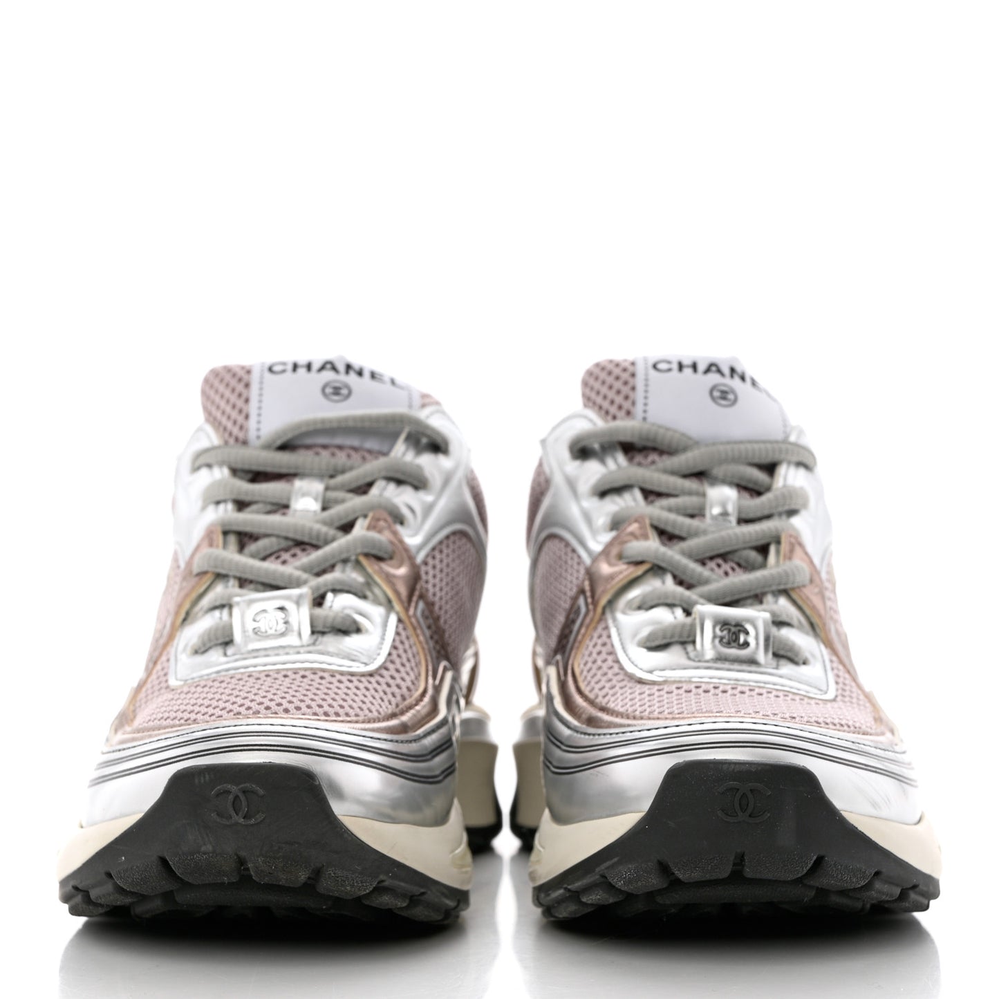 Fabric Laminated Calfskin Stretch CC Sneakers 37 Pink Silver