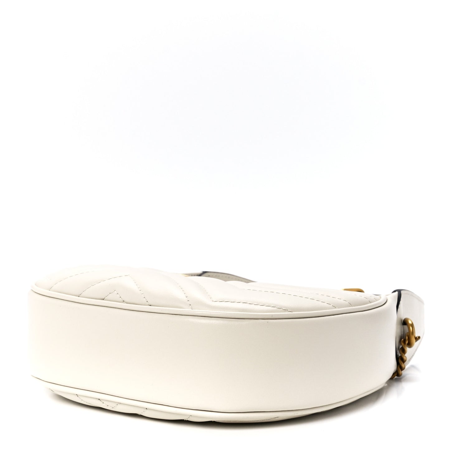 Calfskin Matelasse Chevron Mini GG Marmont Half Moon Hobo Mystic White
