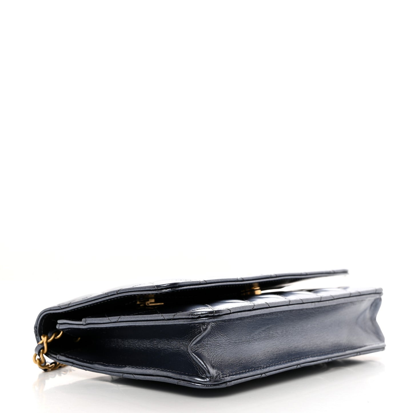 Metallic Lambskin Wallet On Chain WOC Dark Blue