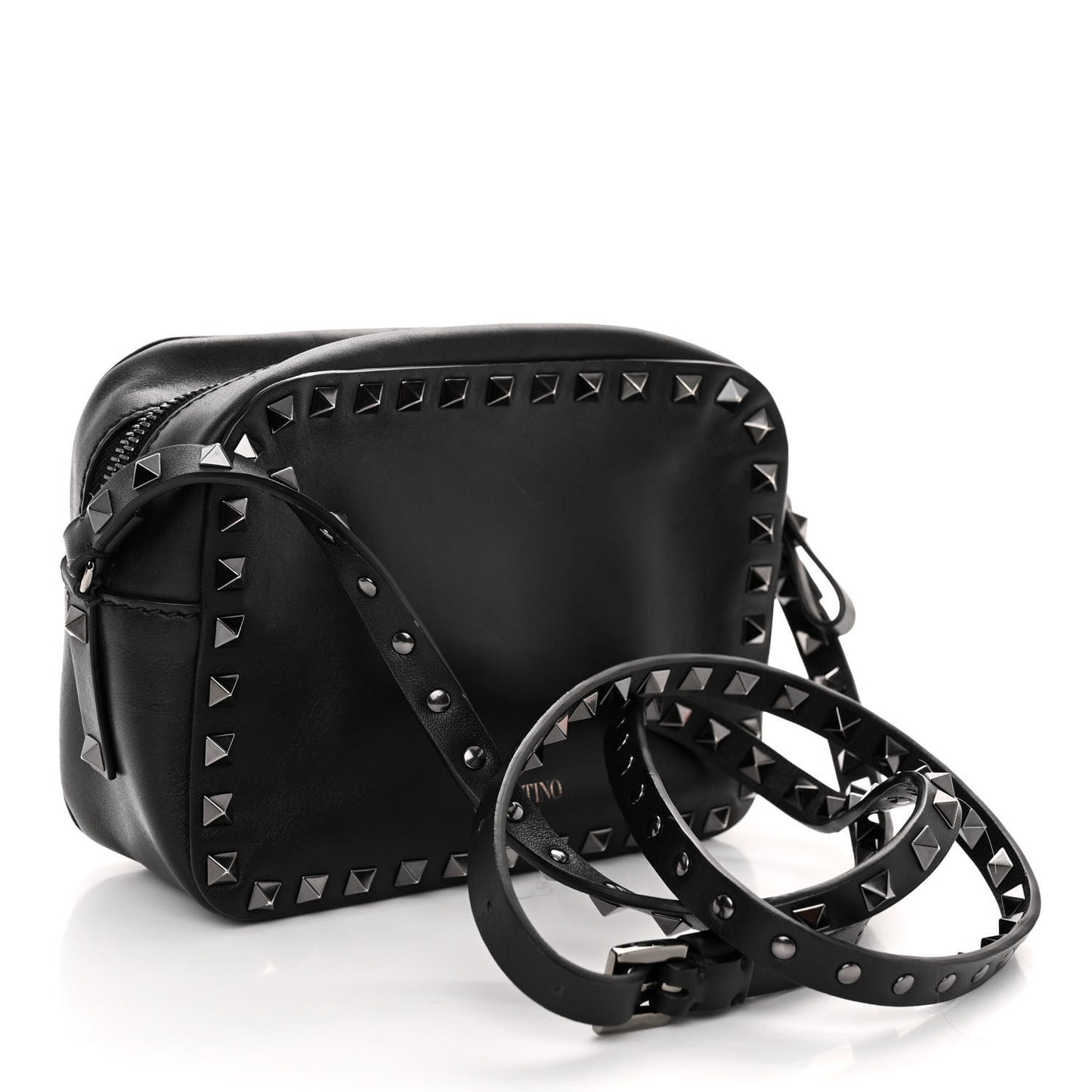 X UNDERCOVER Calfskin Rockstud Rose Print Camera Crossbody Bag Black