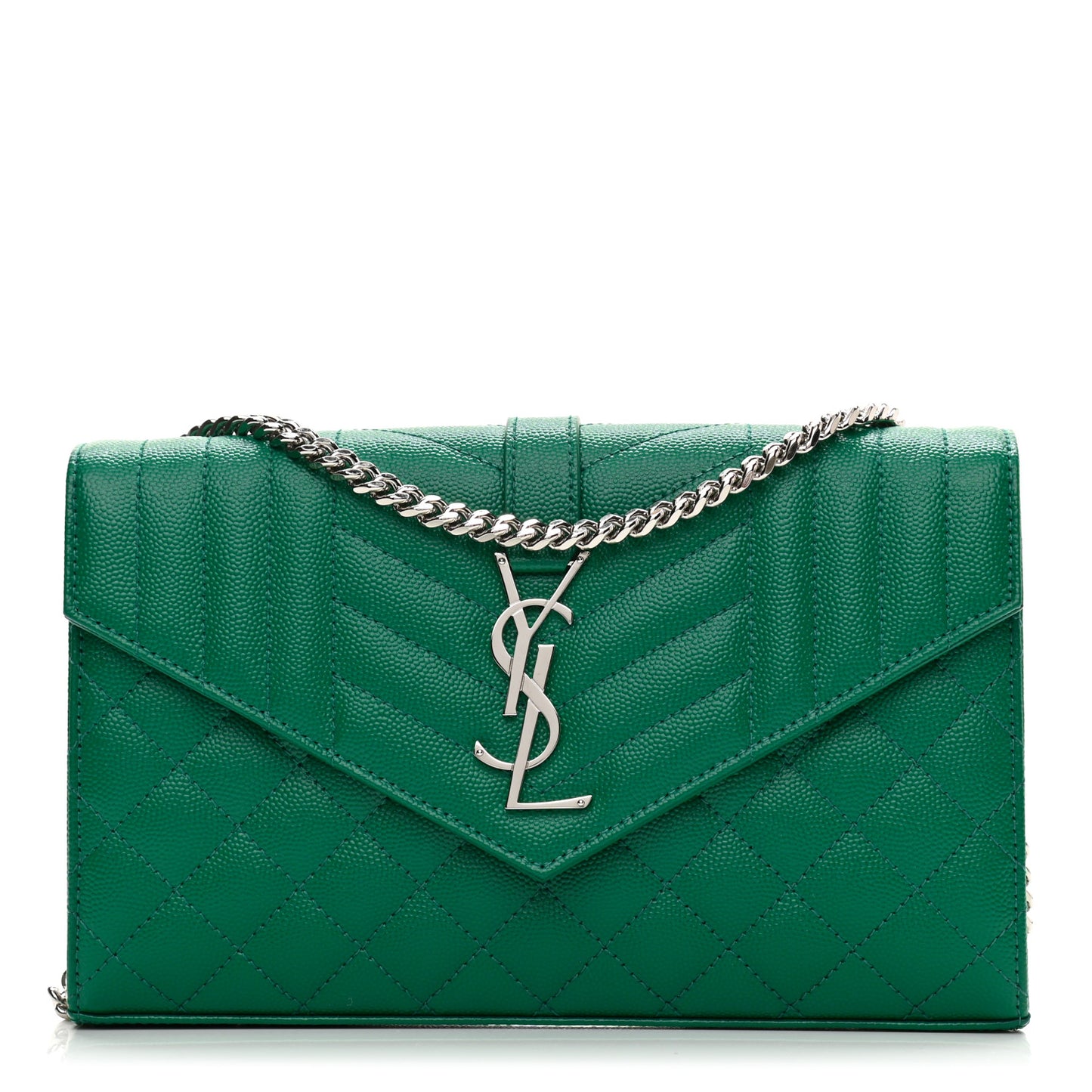 Grain De Poudre Mixed Matelasse Triquilt Monogram Chain Wallet Green Field