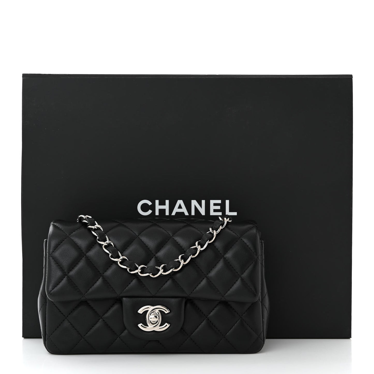 Lambskin Quilted Mini Rectangular Flap Black
