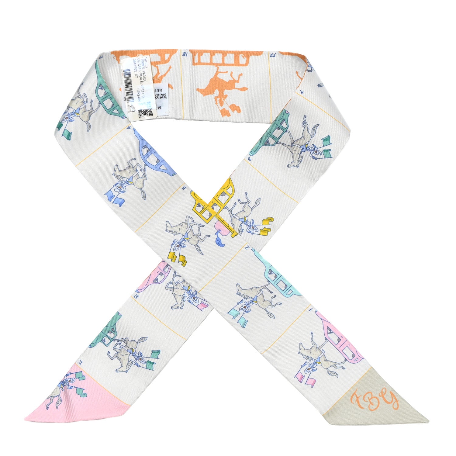 Hermes Silk Parade CG Twilly Gris Perle Vert Jaune 1 of 11