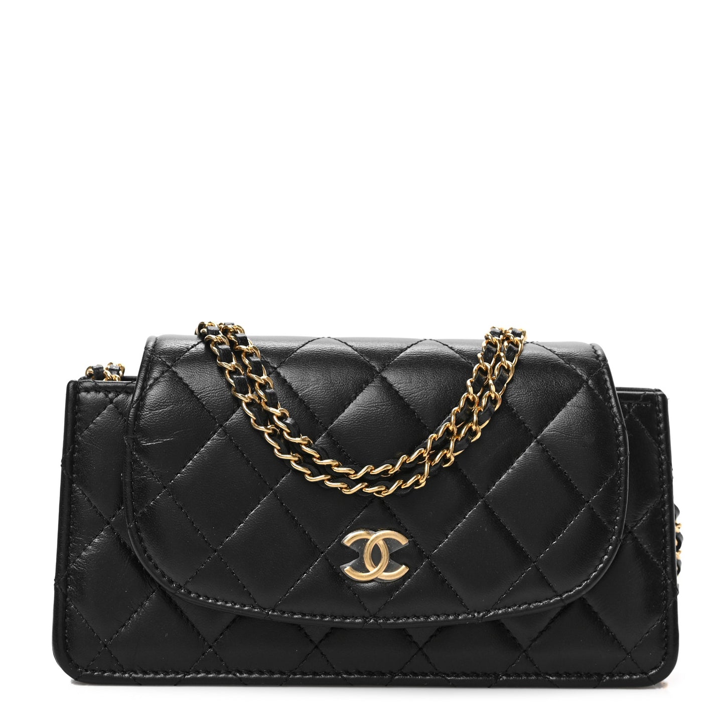 Lambskin Quilted Phone Holder Flap Black