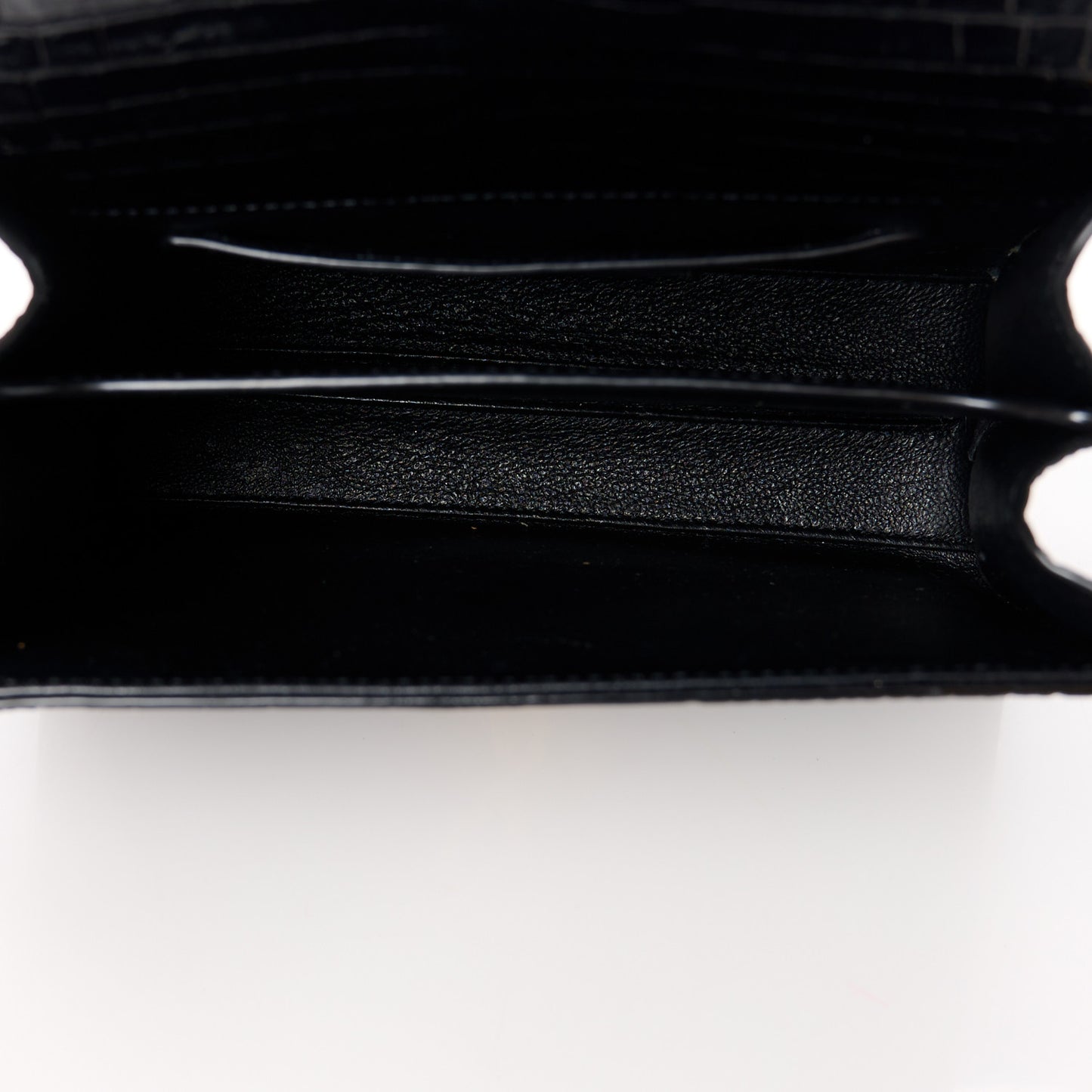 Calfskin Crocodile Embossed Mini Classic Monogram Cassandra Top Handle Black