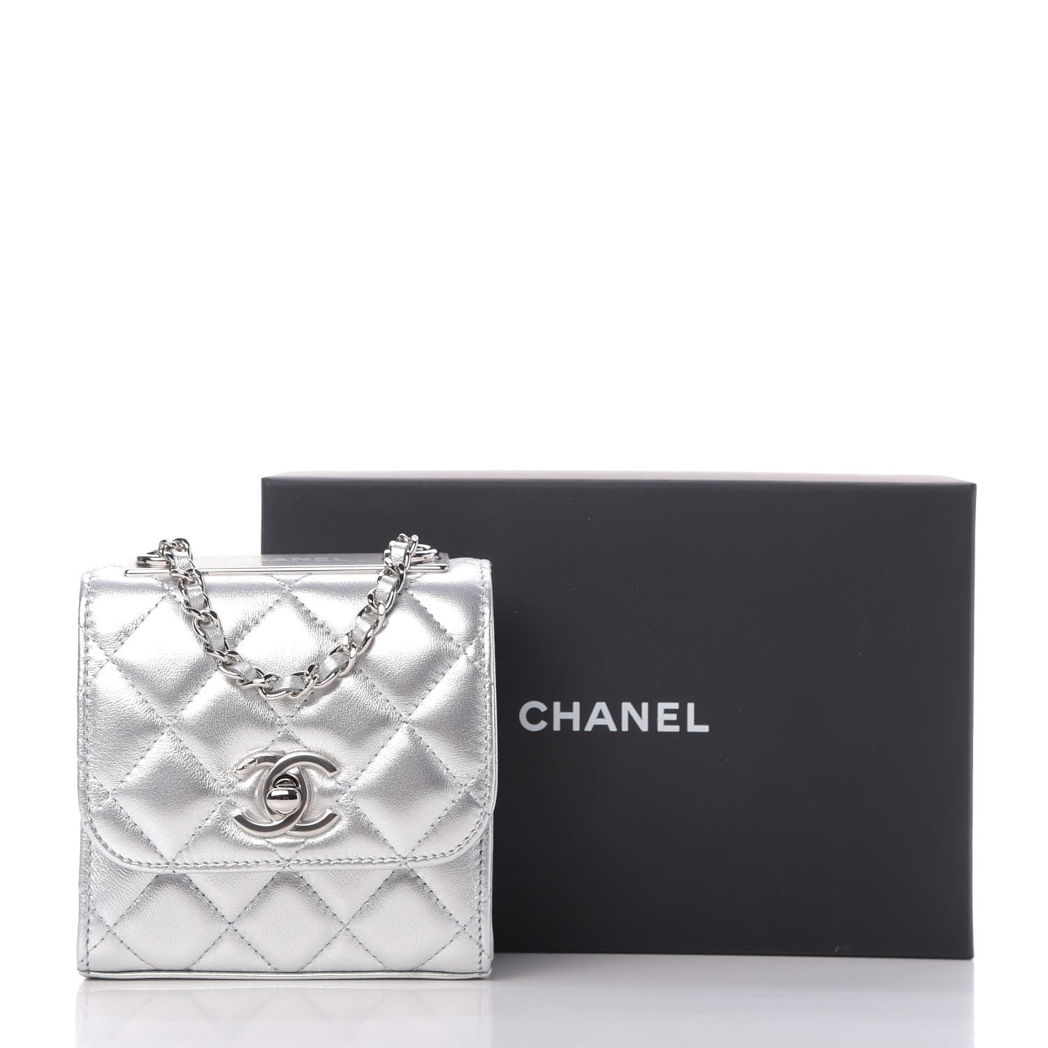 Chanel Metallic Lambskin Quilted Mini Trendy CC Clutch With Chain Silver 10 of 10