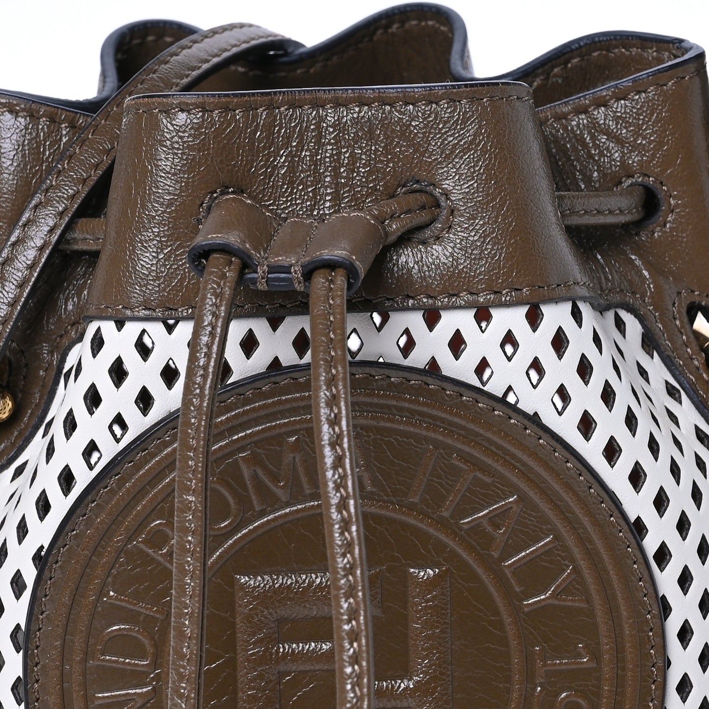 Vitello Liberty Glossy Lambskin F is Fendi Perforated Mini Mon Tresor Bucket Bag White Ice Rust Maya