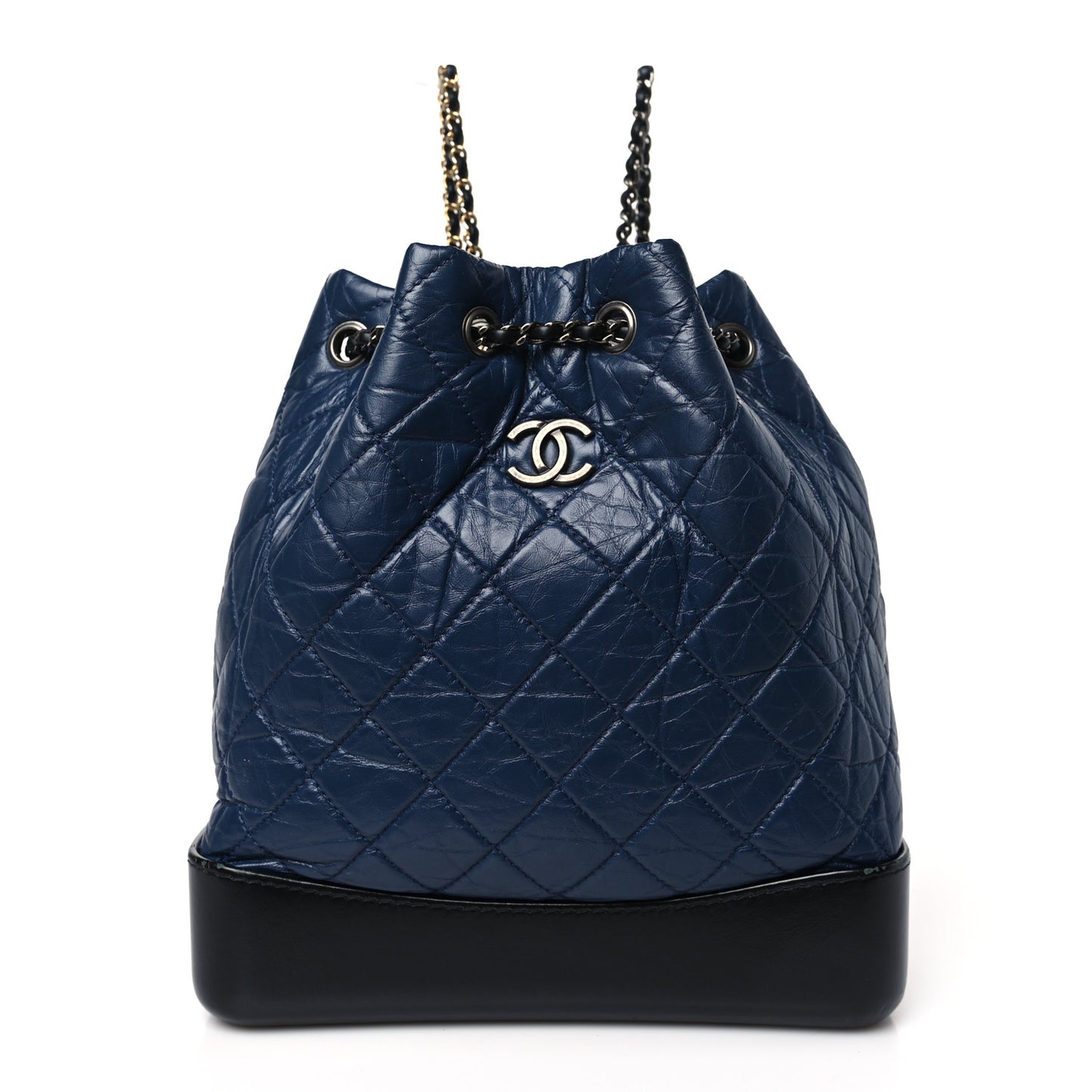 Aged Calfskin Quilted Gabrielle Backpack Navy Black