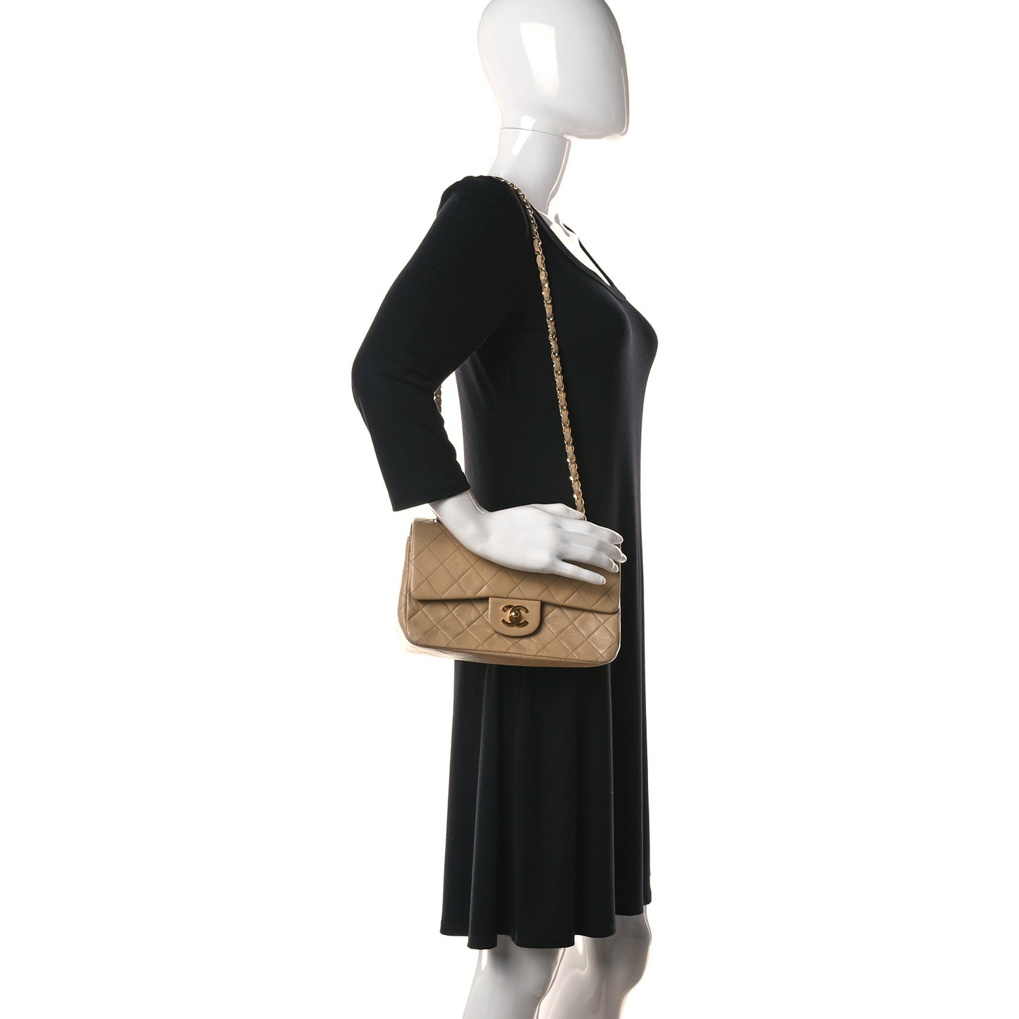 Lambskin Quilted Small Double Flap Beige