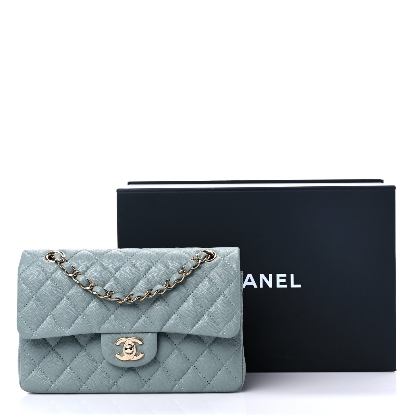 Caviar Quilted Small Double Flap Grey
