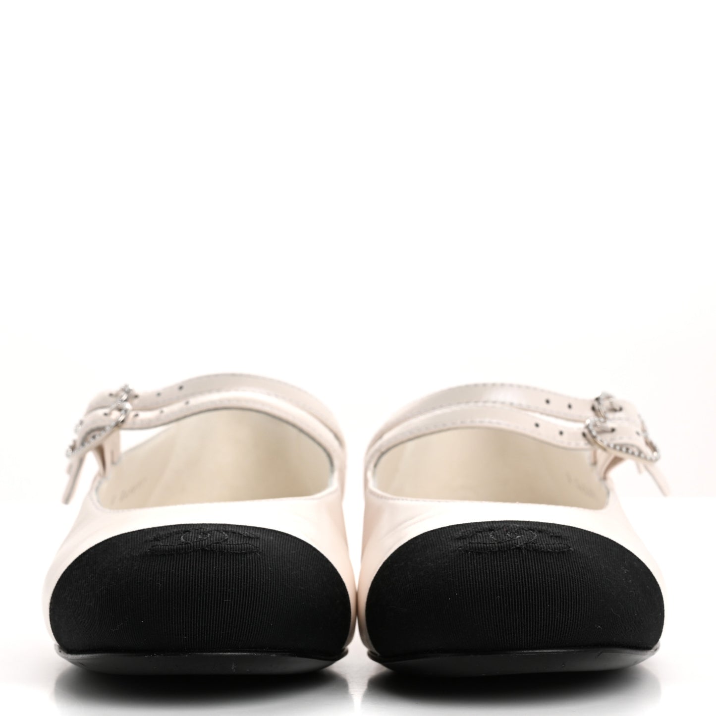 Lambskin Grosgrain Pearl Mary Jane Flats 36 White Black