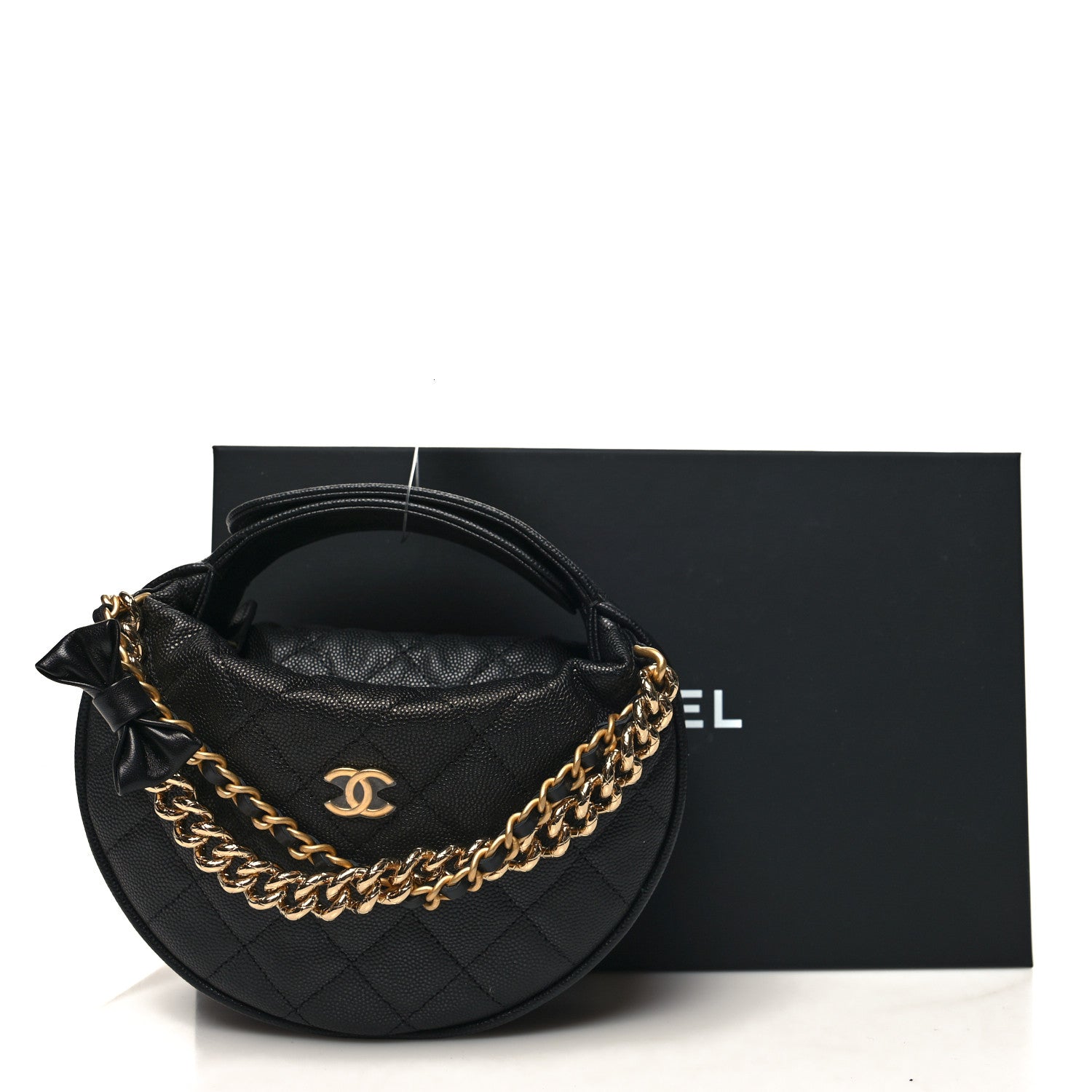 Chanel Shiny Caviar Quilted Bow Pouch Hobo Black 11 of 11