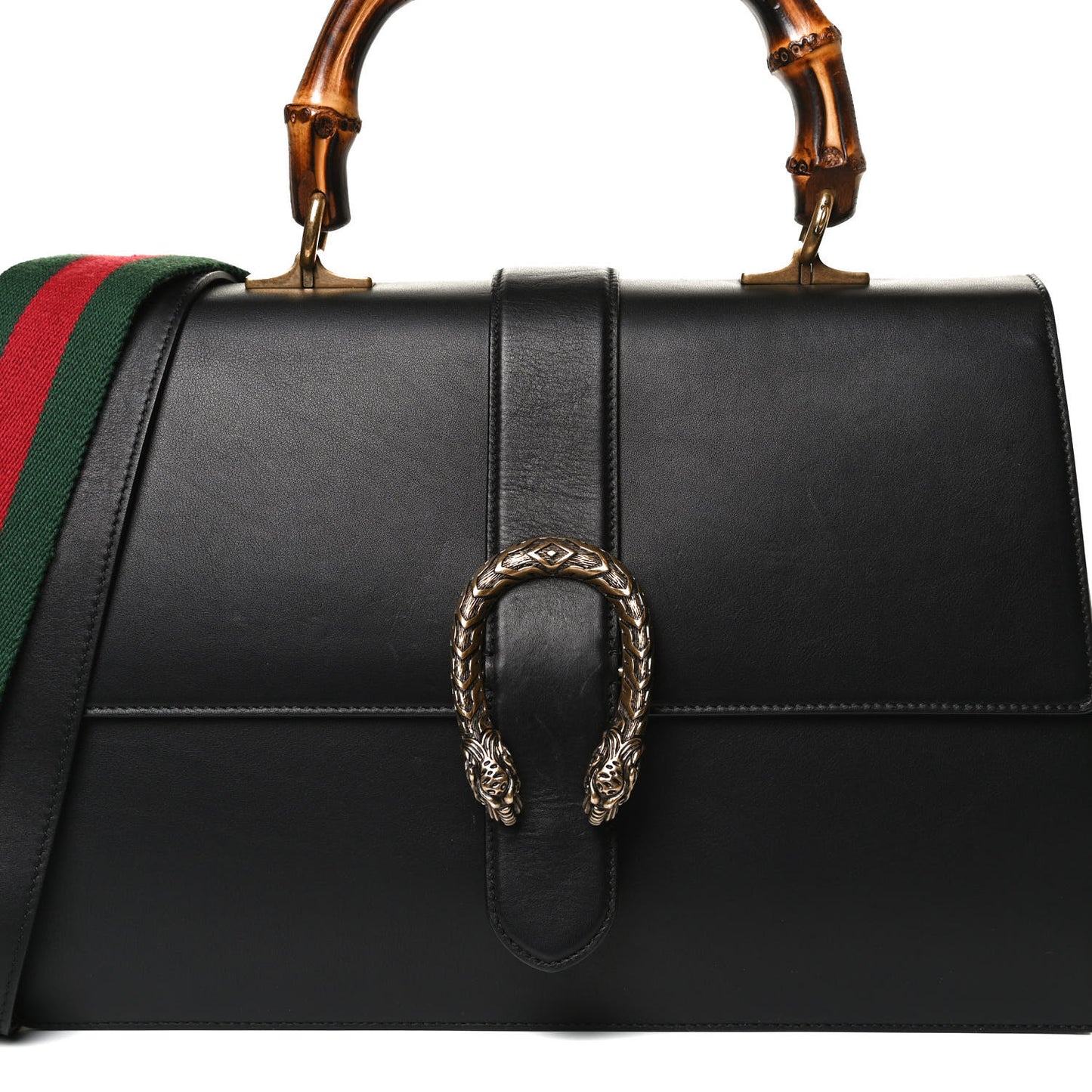 Moon Calfskin Web Large Dionysus Bamboo Top Handle Bag Black