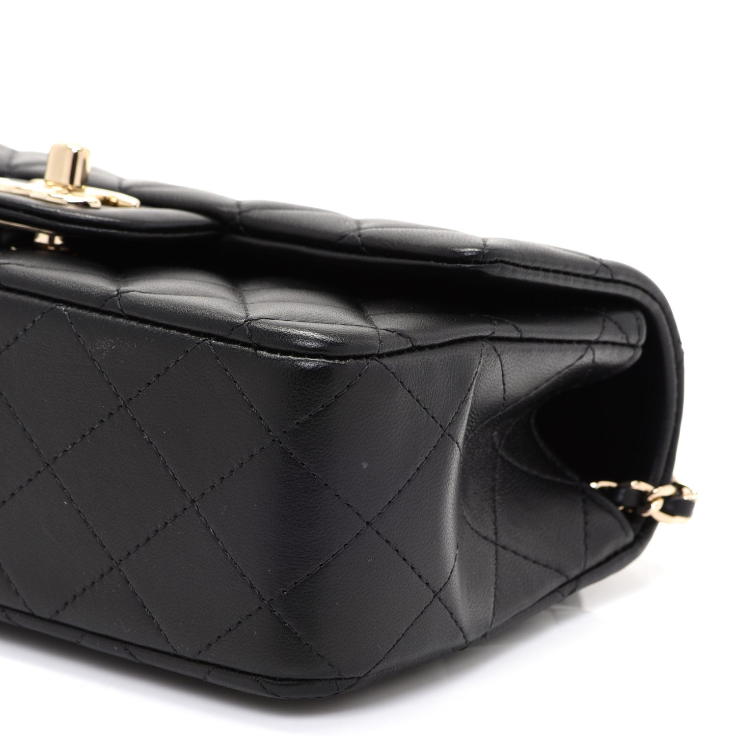 Lambskin Quilted Mini Top Handle Rectangular Flap Black