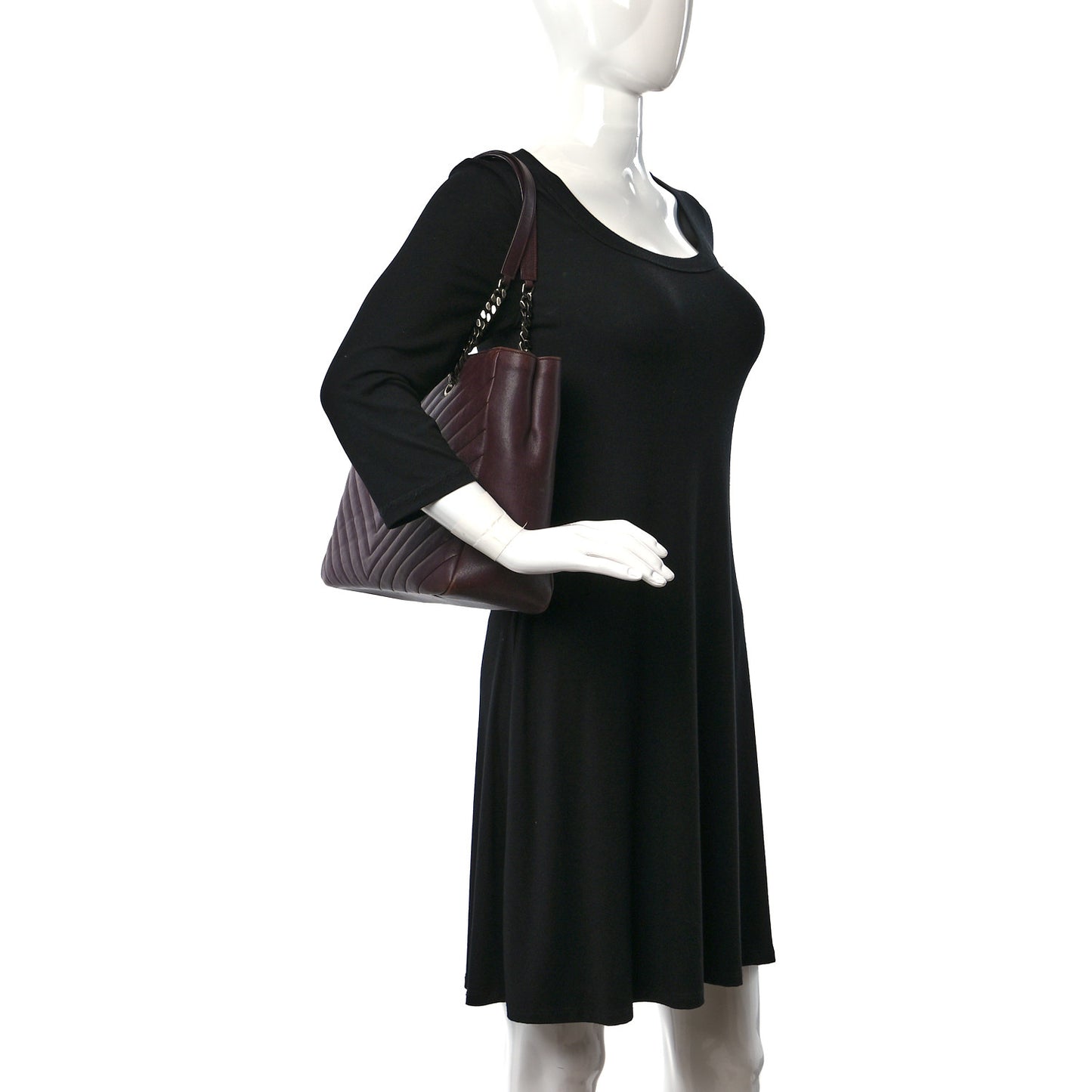 Sheepskin Matelasse Chevron Large Monogram Shopping Bag Burgundy