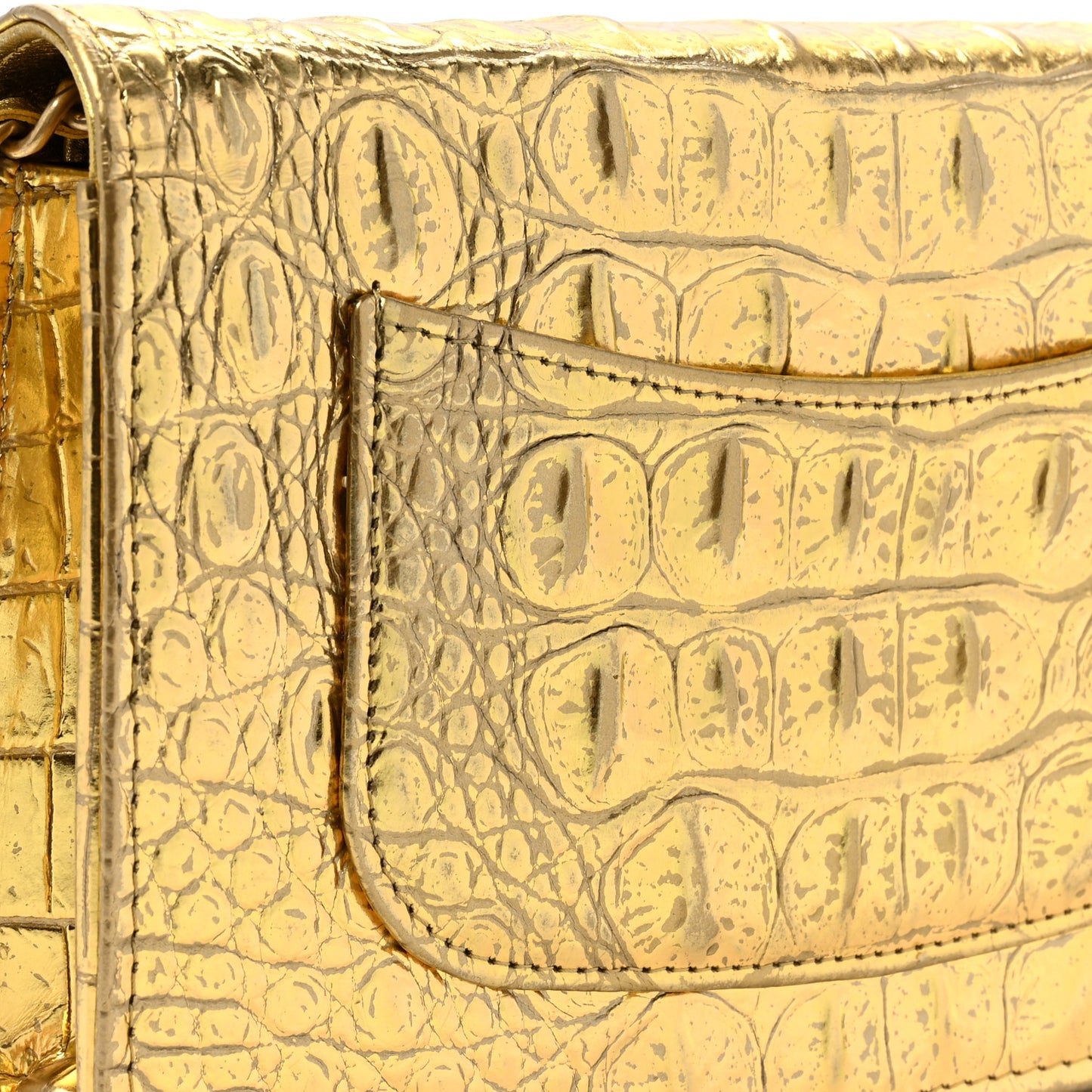 Metallic Calfskin Crocodile Embossed Cocodile Wallet On Chain WOC Gold