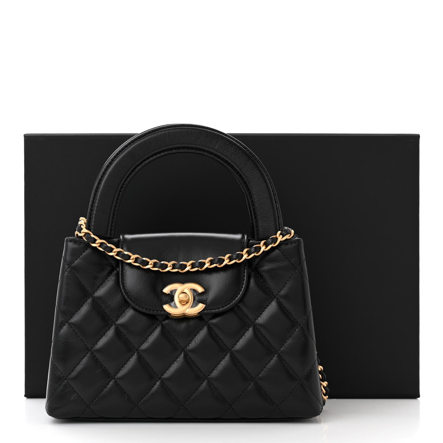 Chanel Shiny Aged Calfskin Quilted Nano Kelly Shopper Black 11 of 11