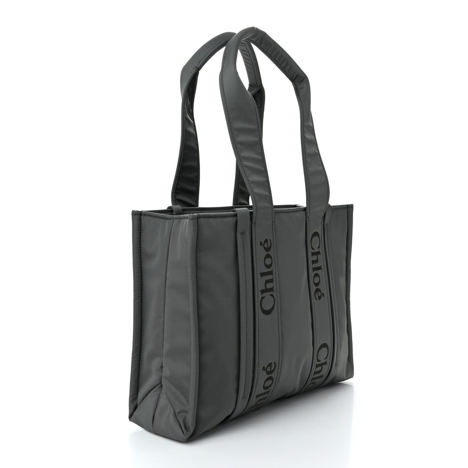 Chloe Recycled Nylon Medium Woody Ribbon Tote Elephant Grey 2 of 8