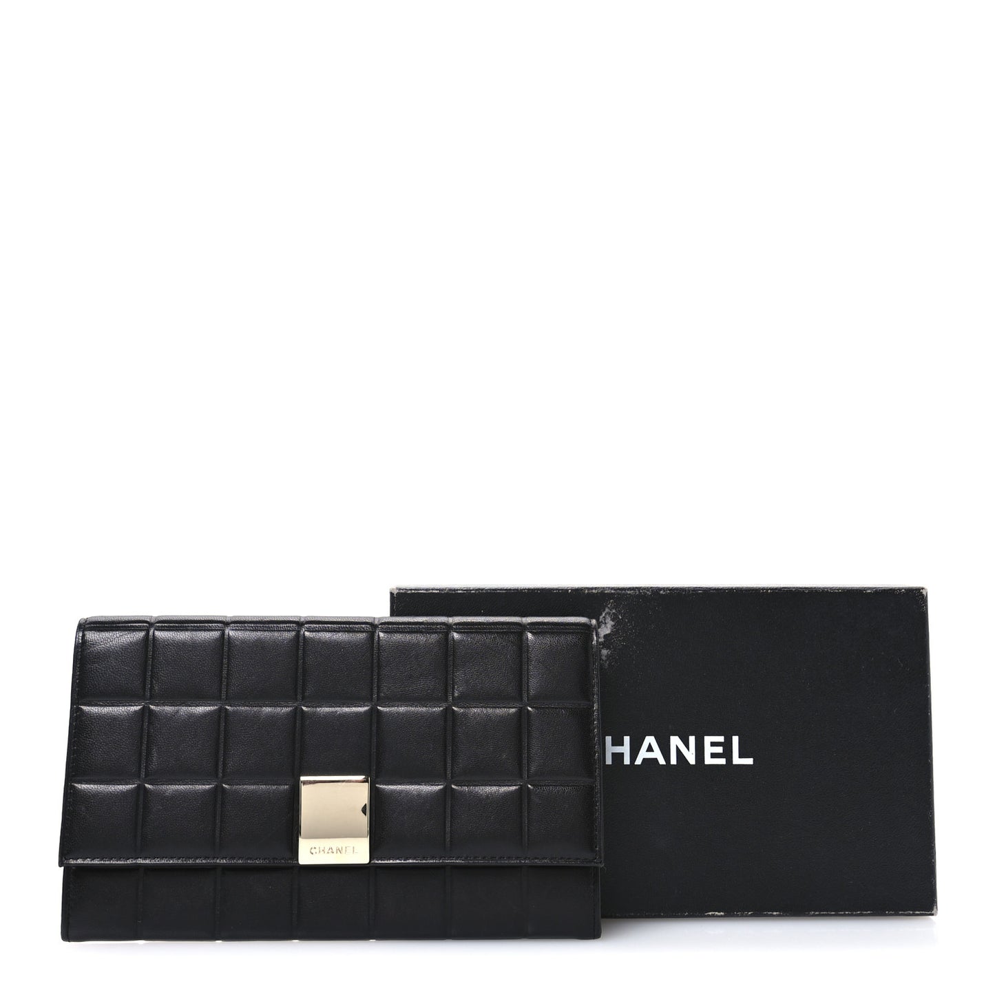 Lambskin Quilted Chocolate Bar Long Wallet Black