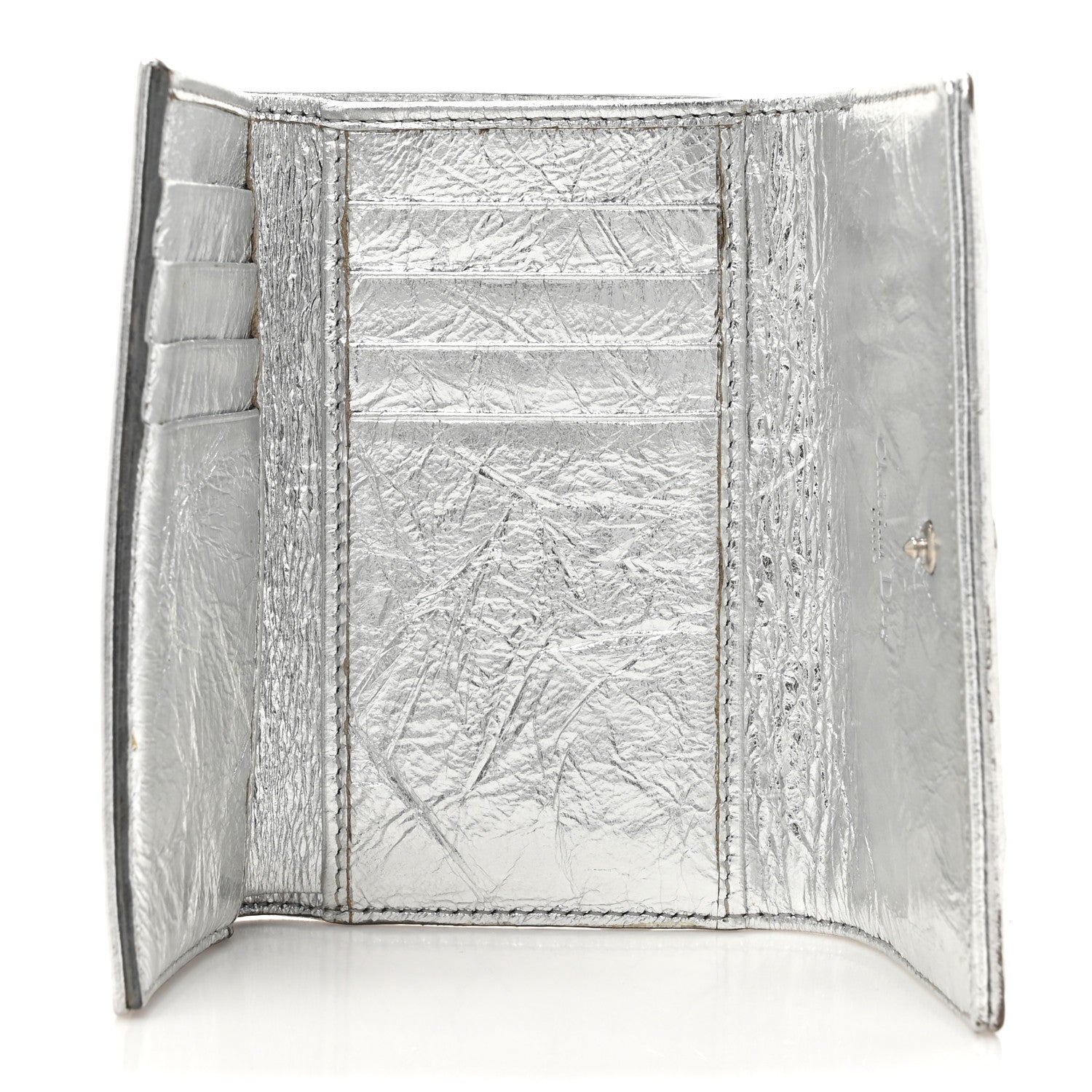 Christian Dior Ceramic Effect Deerskin Cannage Diorama Elancee Wallet Silver 5 of 13