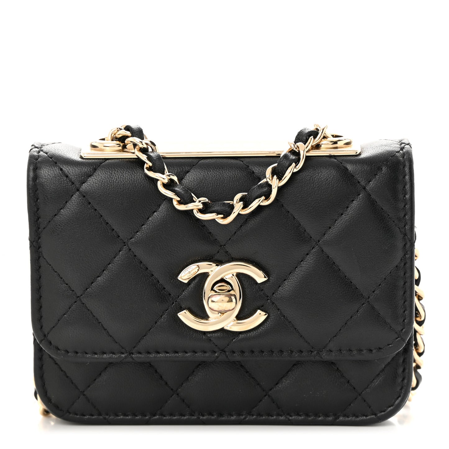 Lambskin Quilted Trendy CC Card Holder On Chain Black