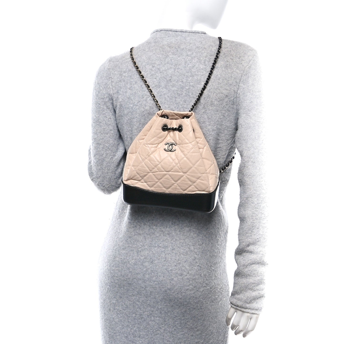 Aged Calfskin Quilted Small Gabrielle Backpack Beige Black