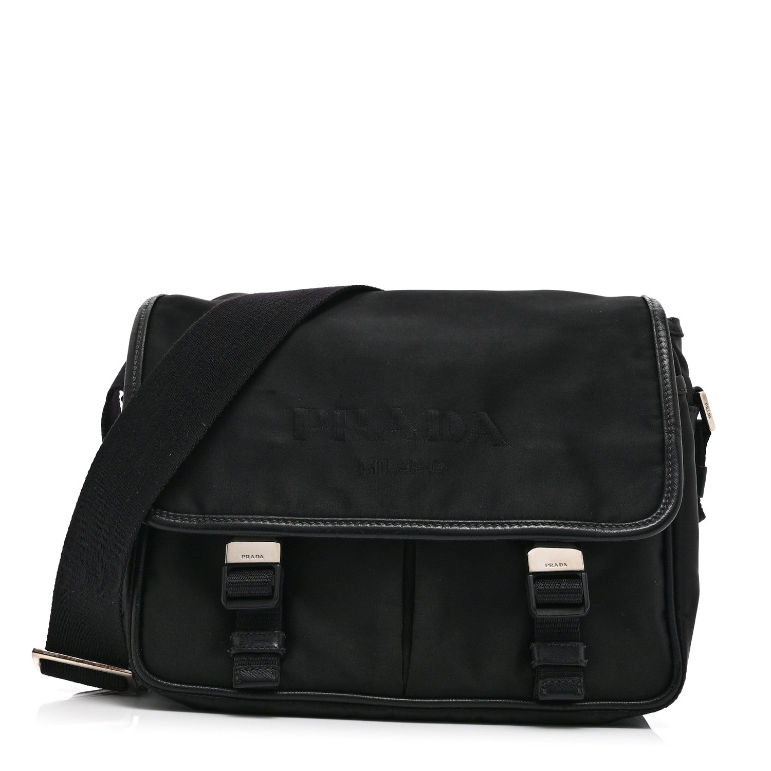 Prada Tessuto Nylon Saffiano Logo Messenger Bag Black 1786448
