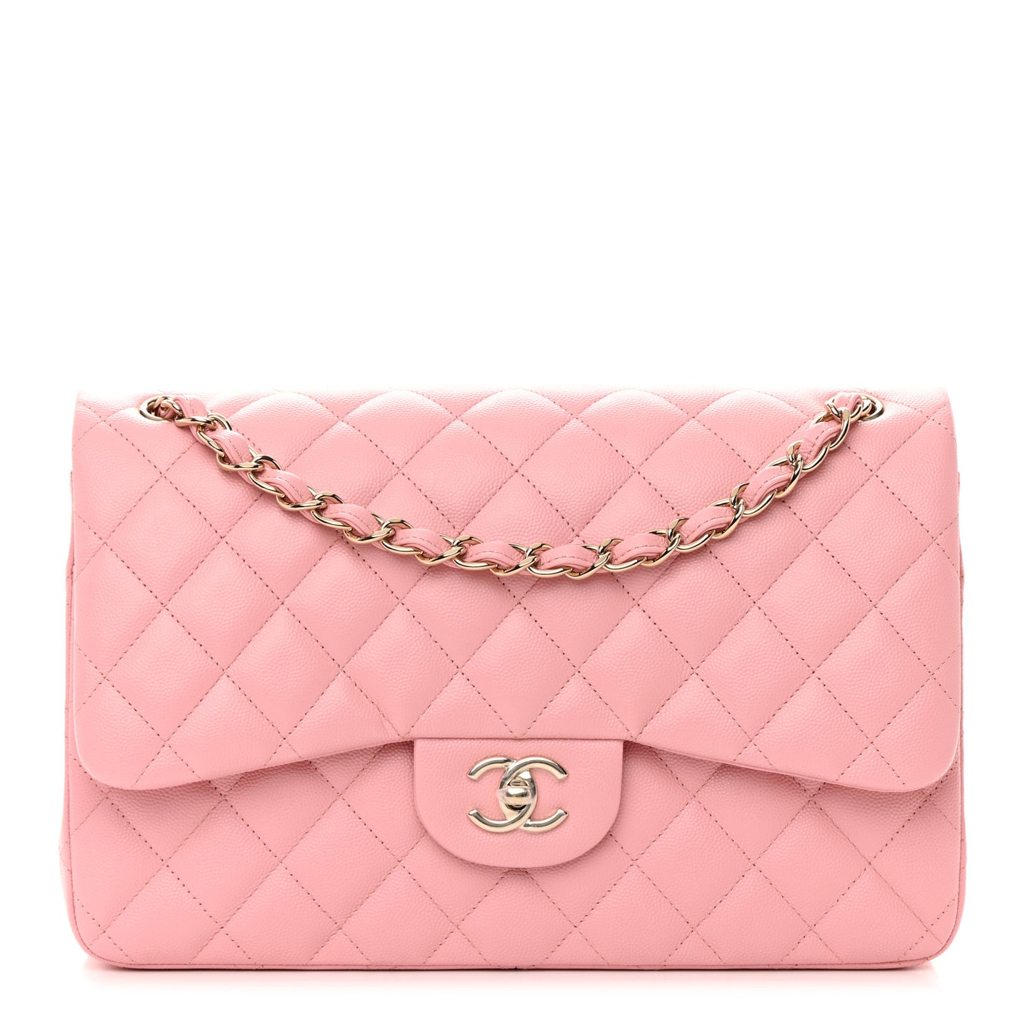 Caviar Quilted Jumbo Double Flap Pink