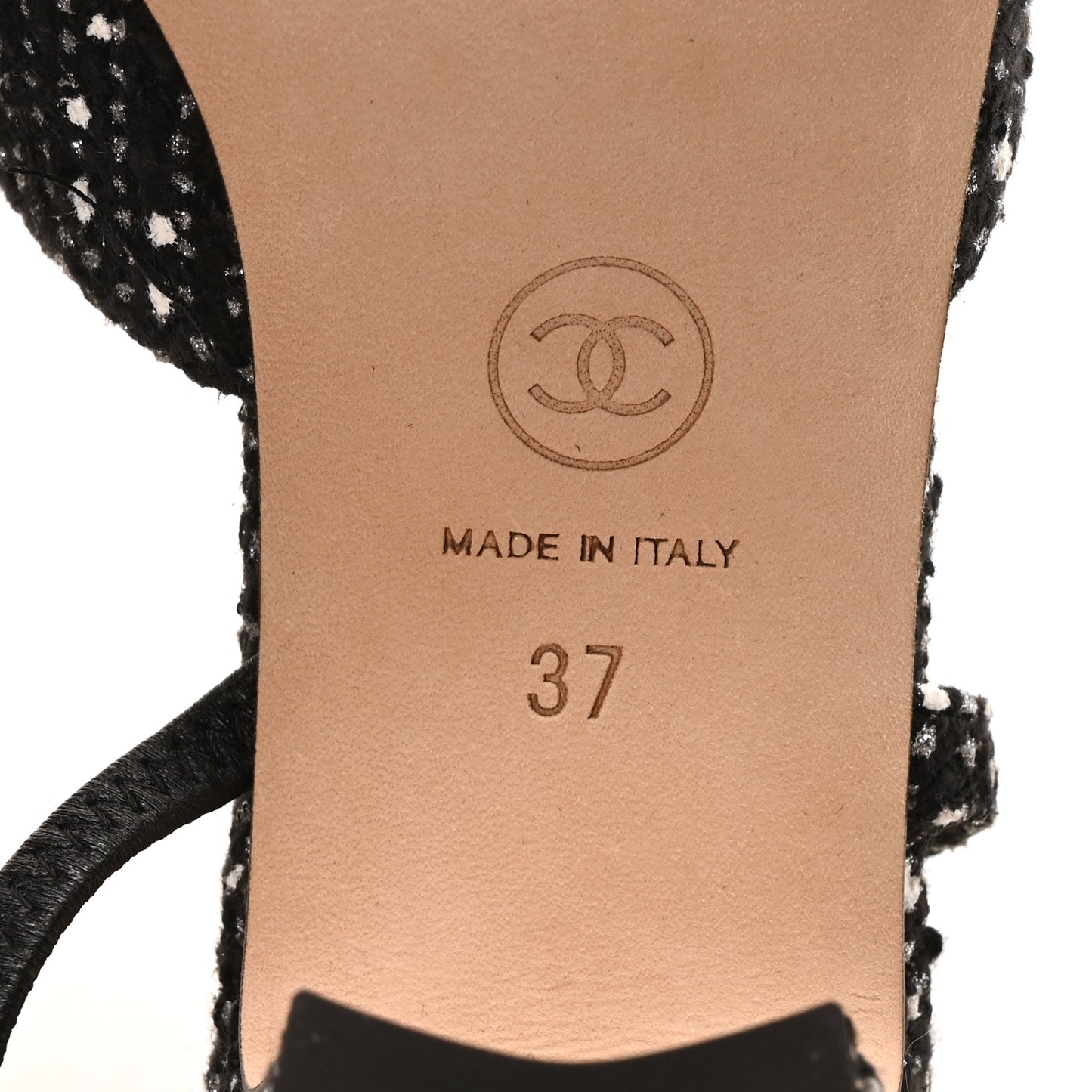 Tweed Grosgrain Cap Toe CC Slingback Pumps 37 Black White