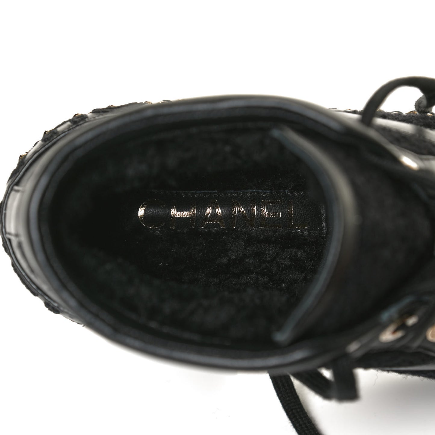 Tweed Calfskin Chain Short Boots 36 Black