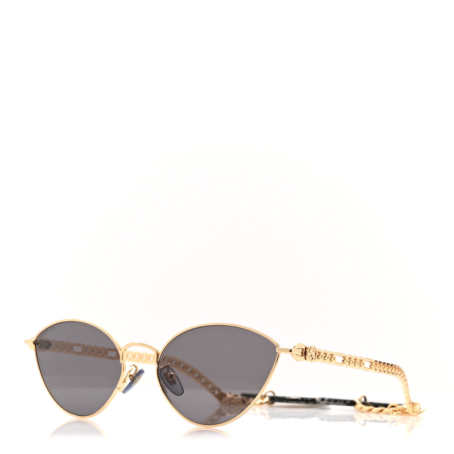 Gucci Metal Chain Cat Eye GG0977S Sunglasses Gold Grey 1843929