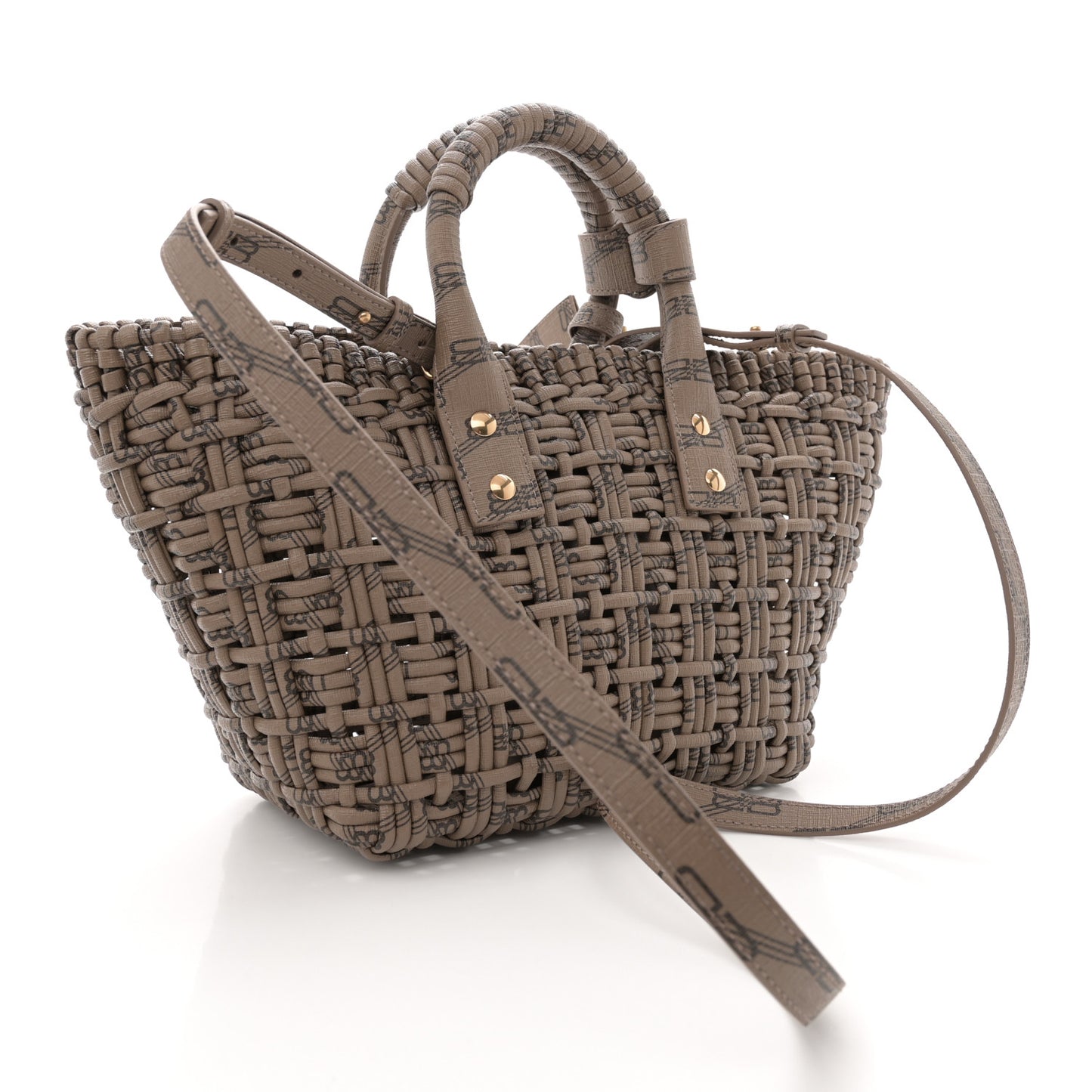 Varnished Faux Calfskin BB Monogram Braided XS Bistro Basket Beige